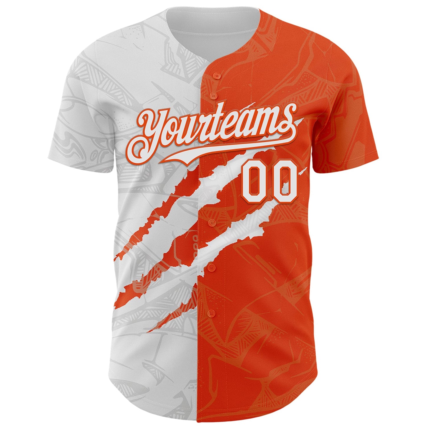 Custom Graffiti Pattern White-Orange 3D Scratch Authentic Baseball Jersey view 2