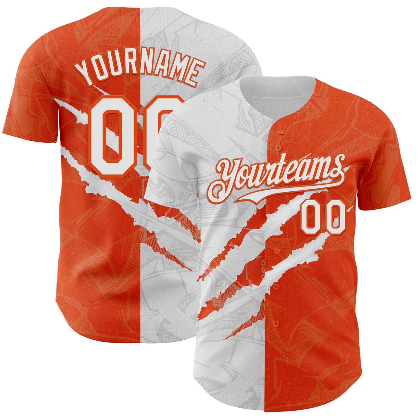 Custom Graffiti Pattern White-Orange 3D Scratch Authentic Baseball Jersey - Main View