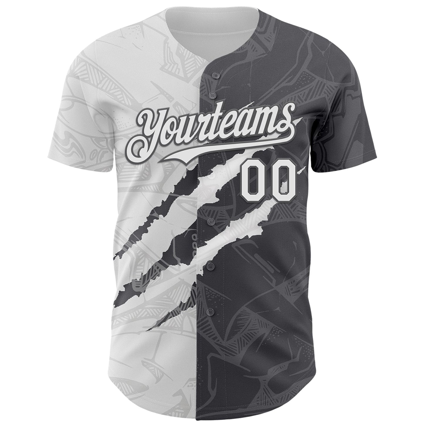 Custom Graffiti Pattern White-Steel Gray 3D Scratch Authentic Baseball Jersey view 2