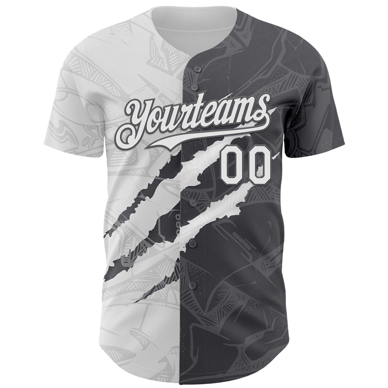 Custom Graffiti Pattern White-Steel Gray 3D Scratch Authentic Baseball Jersey view 2
