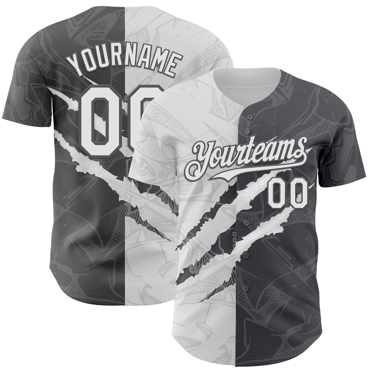 Custom Graffiti Pattern White-Steel Gray 3D Scratch Authentic Baseball Jersey - Main View