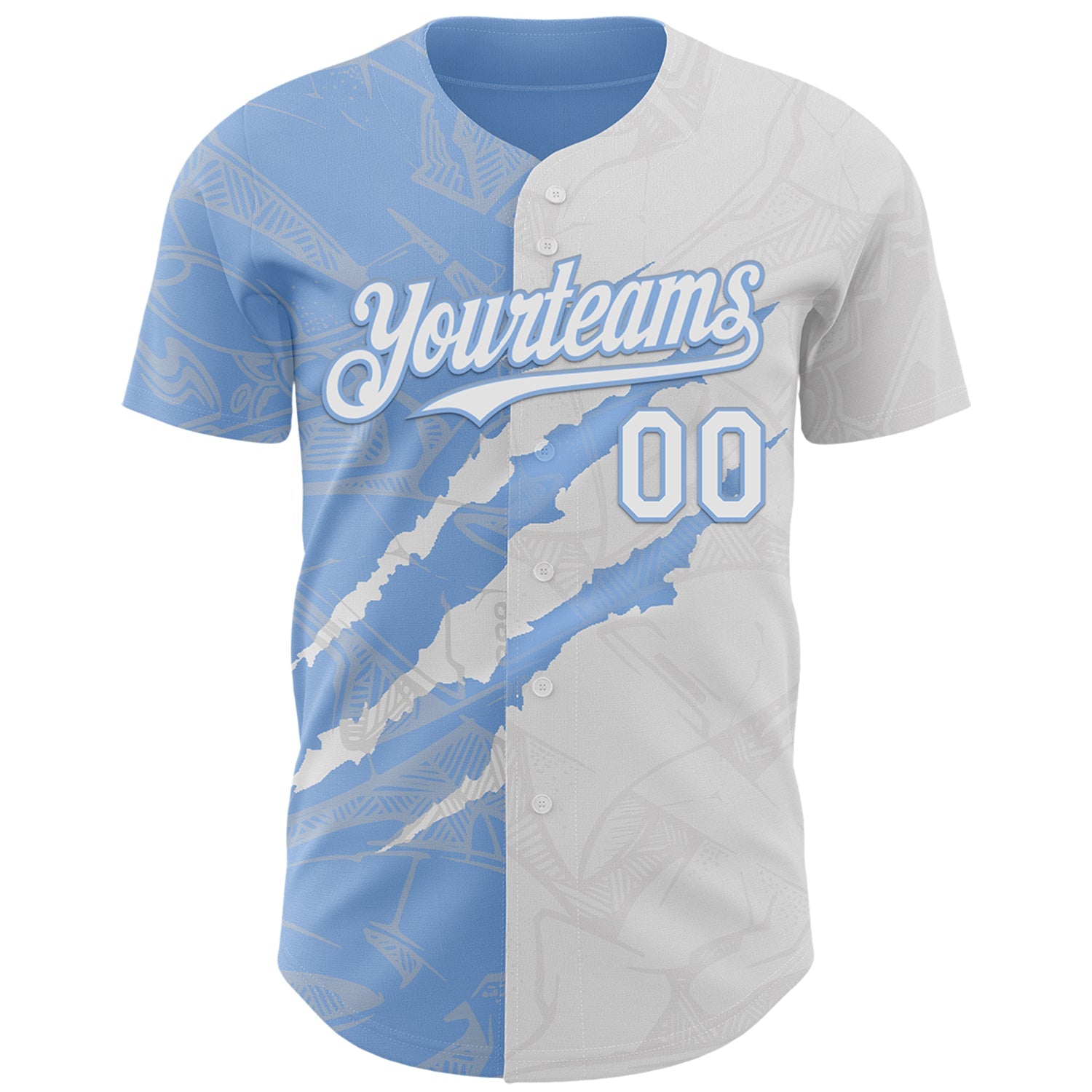 Custom Graffiti Pattern White-Light Blue 3D Scratch Authentic Baseball Jersey view 2
