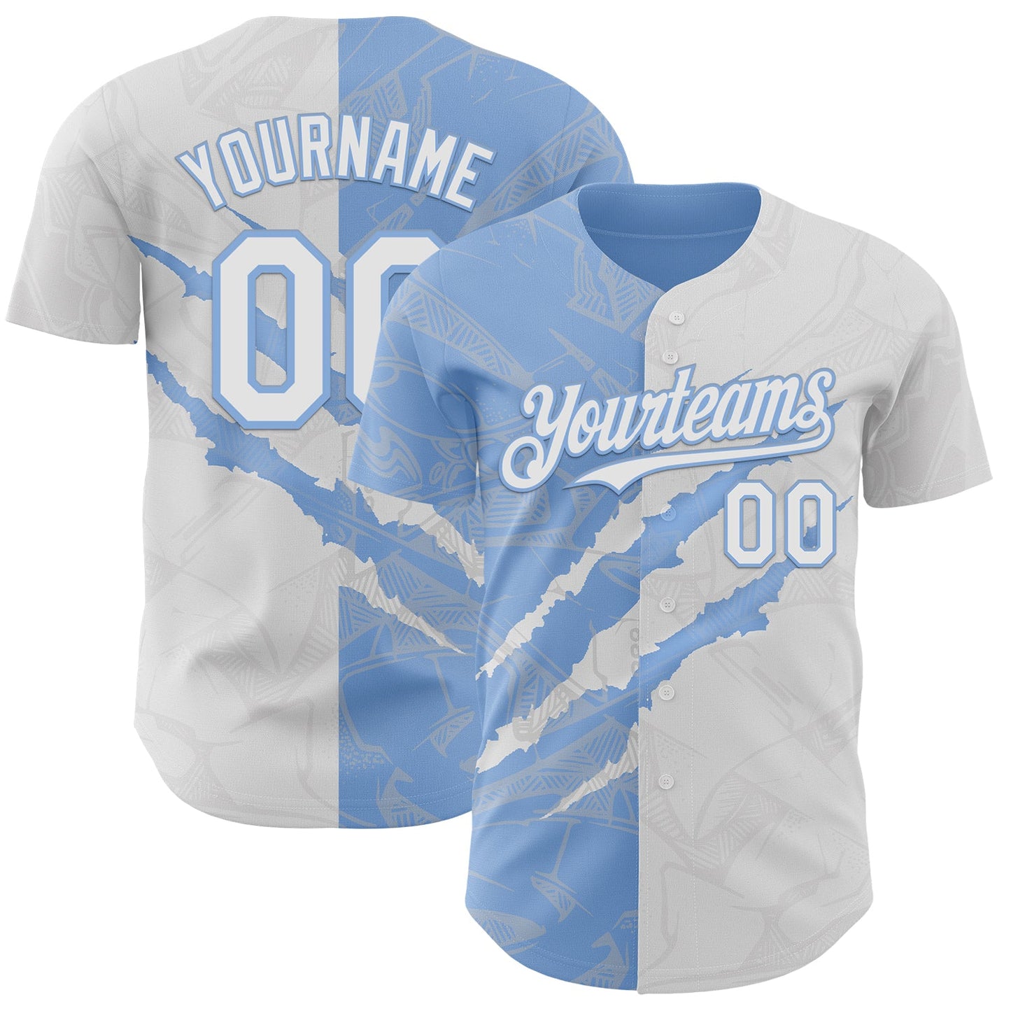 Custom Graffiti Pattern White-Light Blue 3D Scratch Authentic Baseball Jersey - Main View