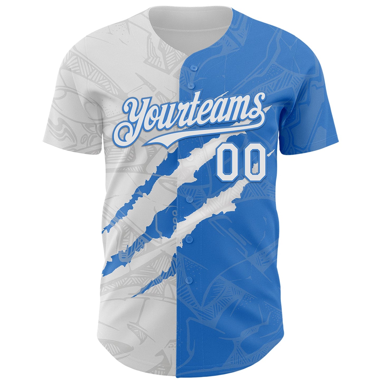 Custom Graffiti Pattern White-Electric Blue 3D Scratch Authentic Baseball Jersey view 2