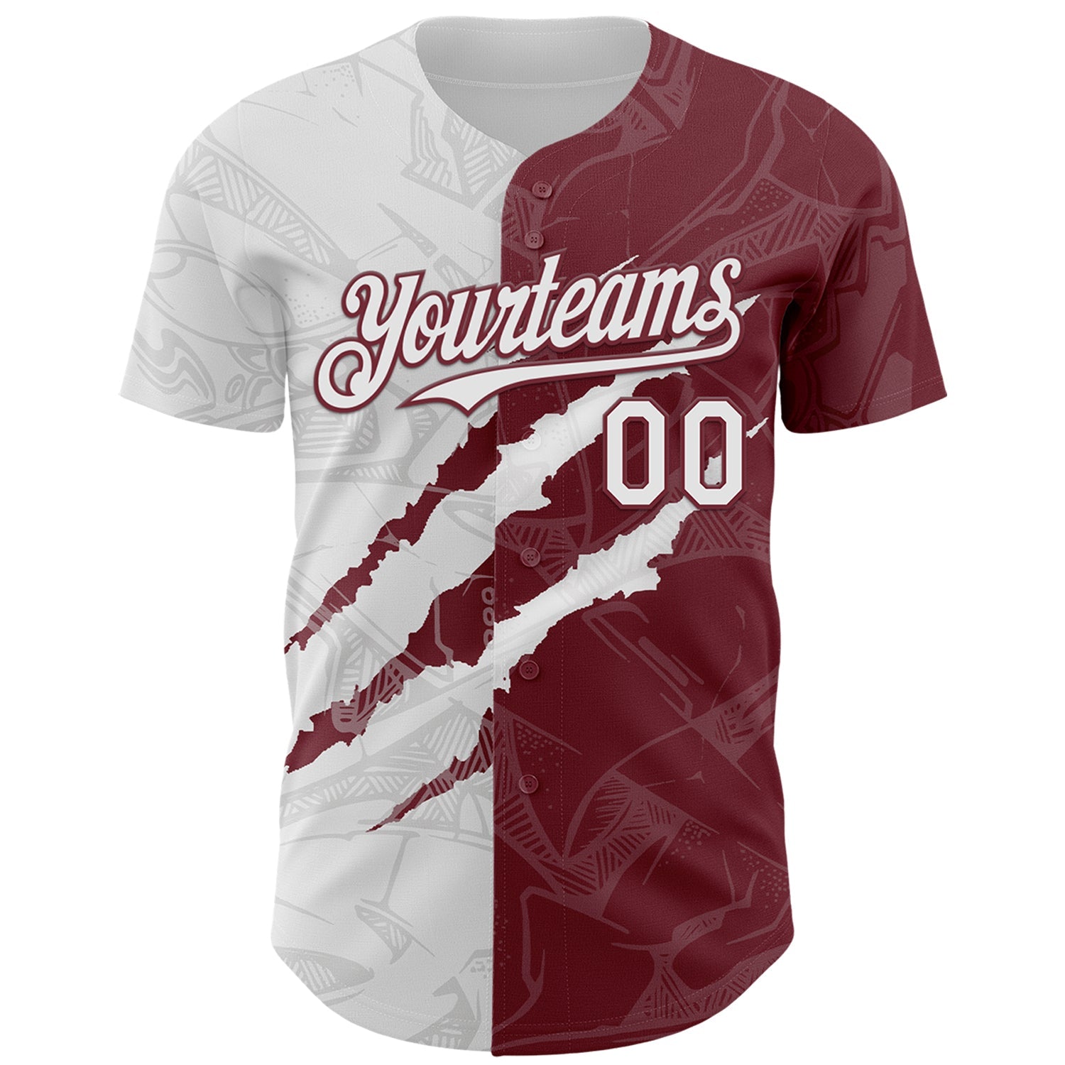 Custom Graffiti Pattern White-Burgundy 3D Scratch Authentic Baseball Jersey view 2