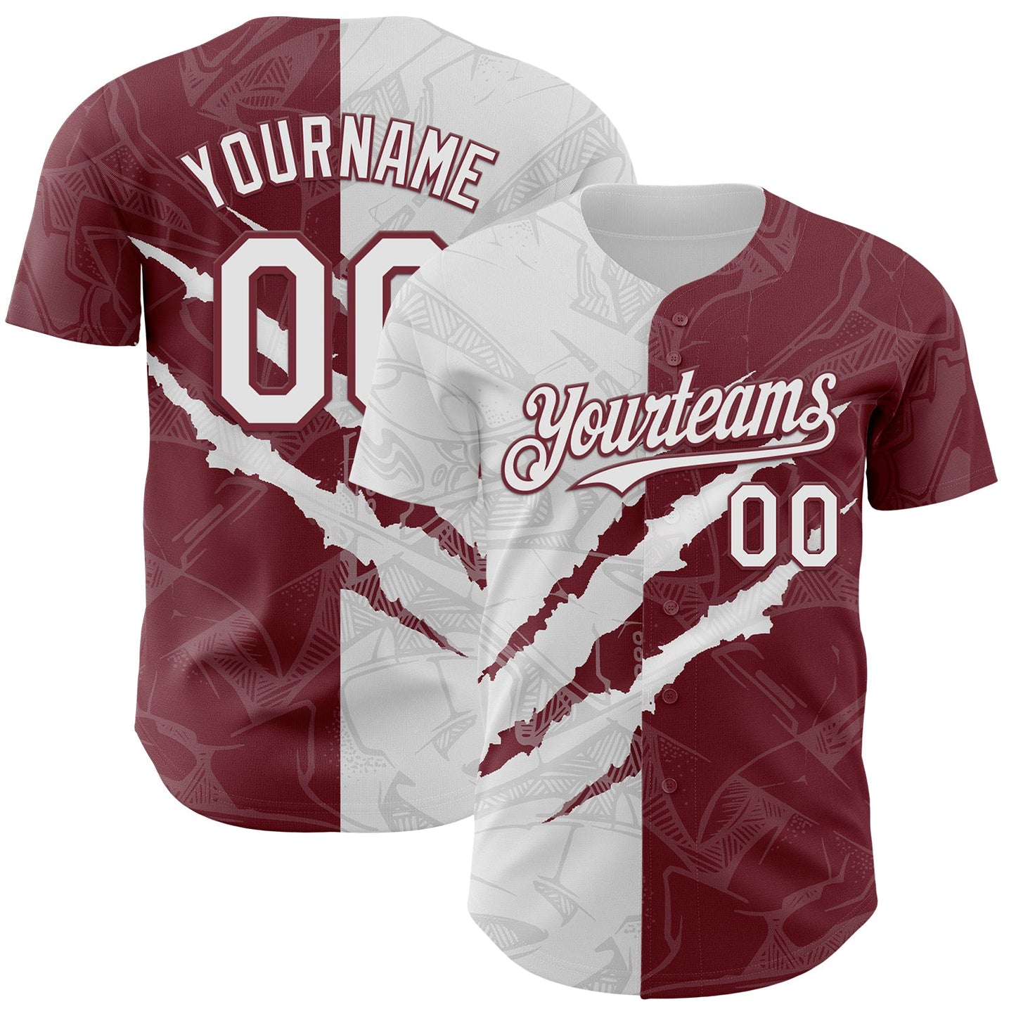 Custom Graffiti Pattern White-Burgundy 3D Scratch Authentic Baseball Jersey - Main View