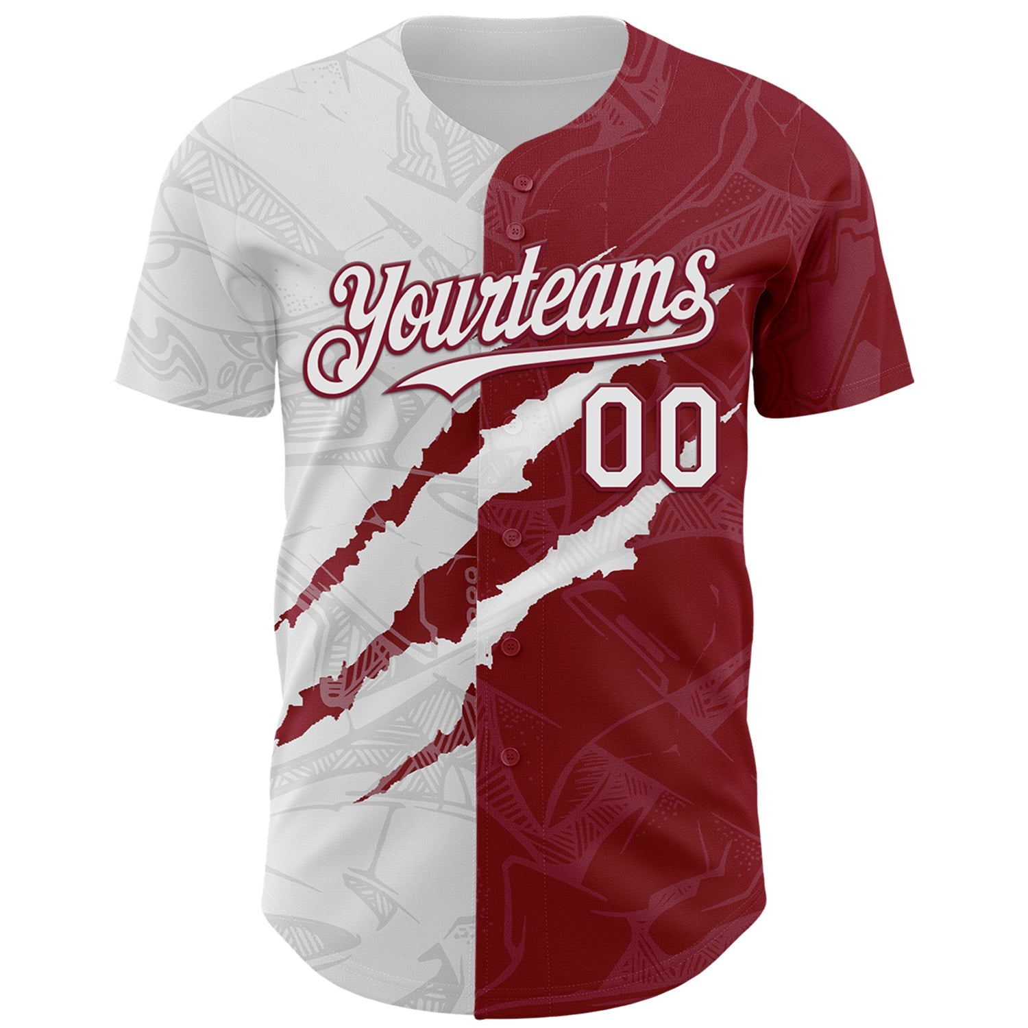 Custom Graffiti Pattern White-Crimson 3D Scratch Authentic Baseball Jersey view 2
