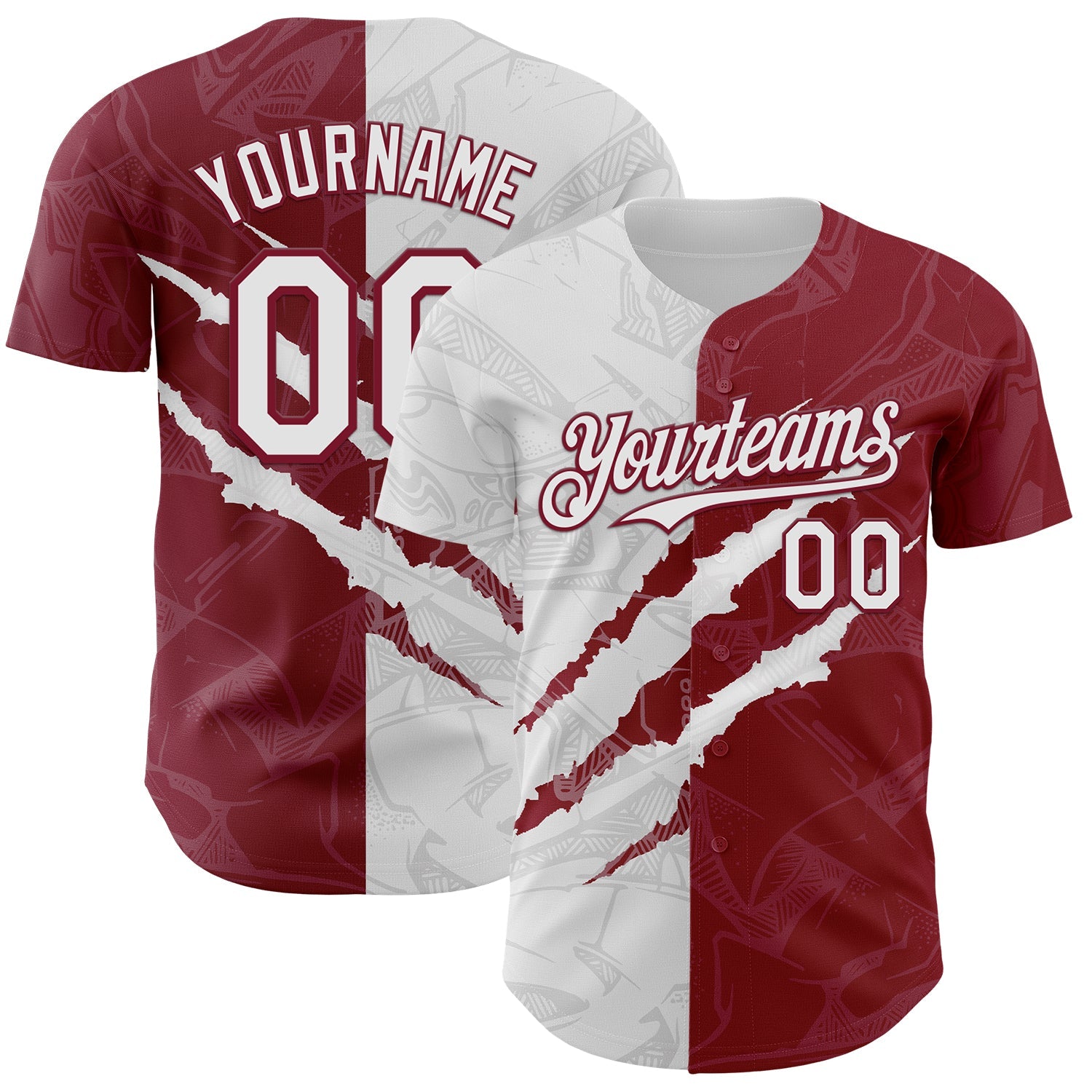 Custom Graffiti Pattern White-Crimson 3D Scratch Authentic Baseball Jersey - Main View