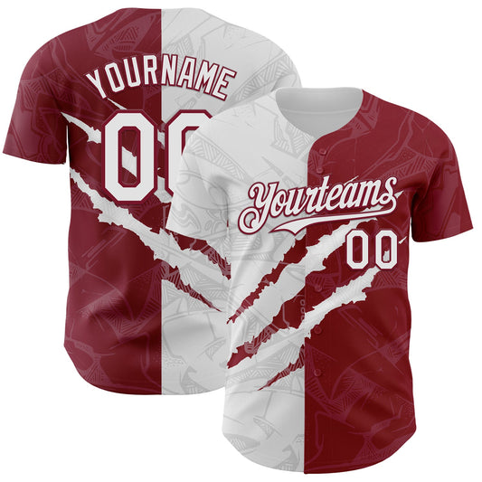 Custom Graffiti Pattern White-Crimson 3D Scratch Authentic Baseball Jersey - Main View