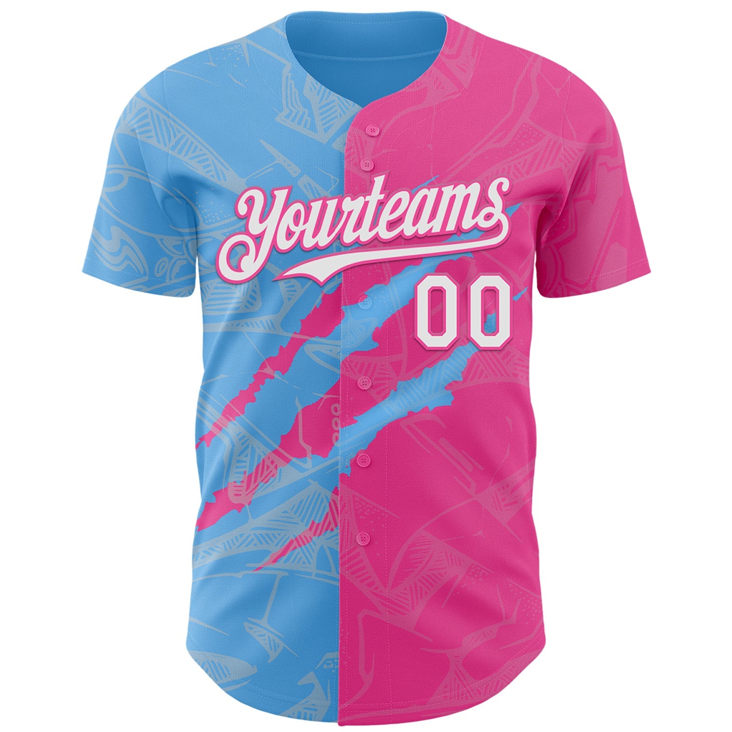 Custom Graffiti Pattern White Pink-Sky Blue 3D Scratch Authentic Baseball Jersey view 2