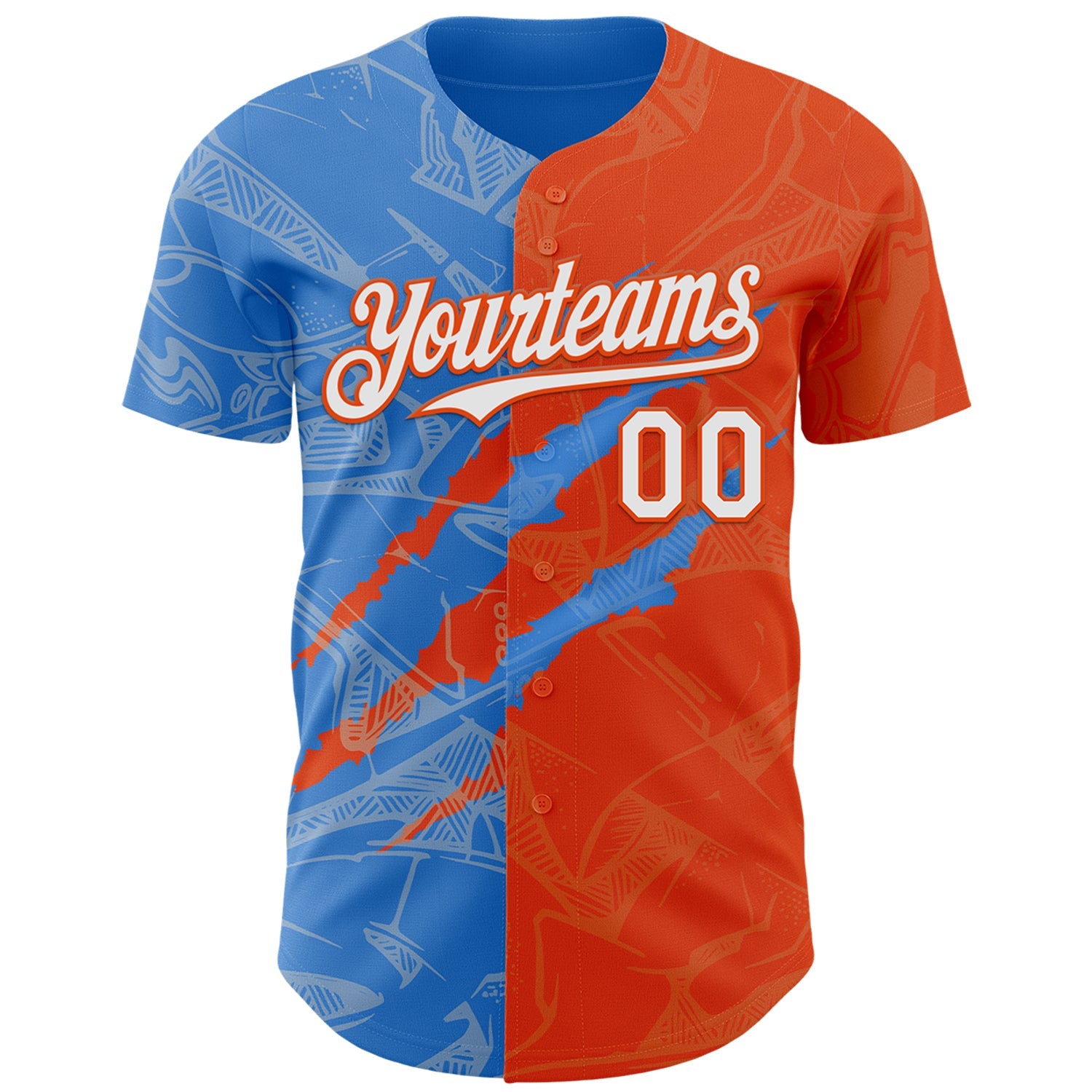Custom Graffiti Pattern White Orange-Electric Blue 3D Scratch Authentic Baseball Jersey view 2
