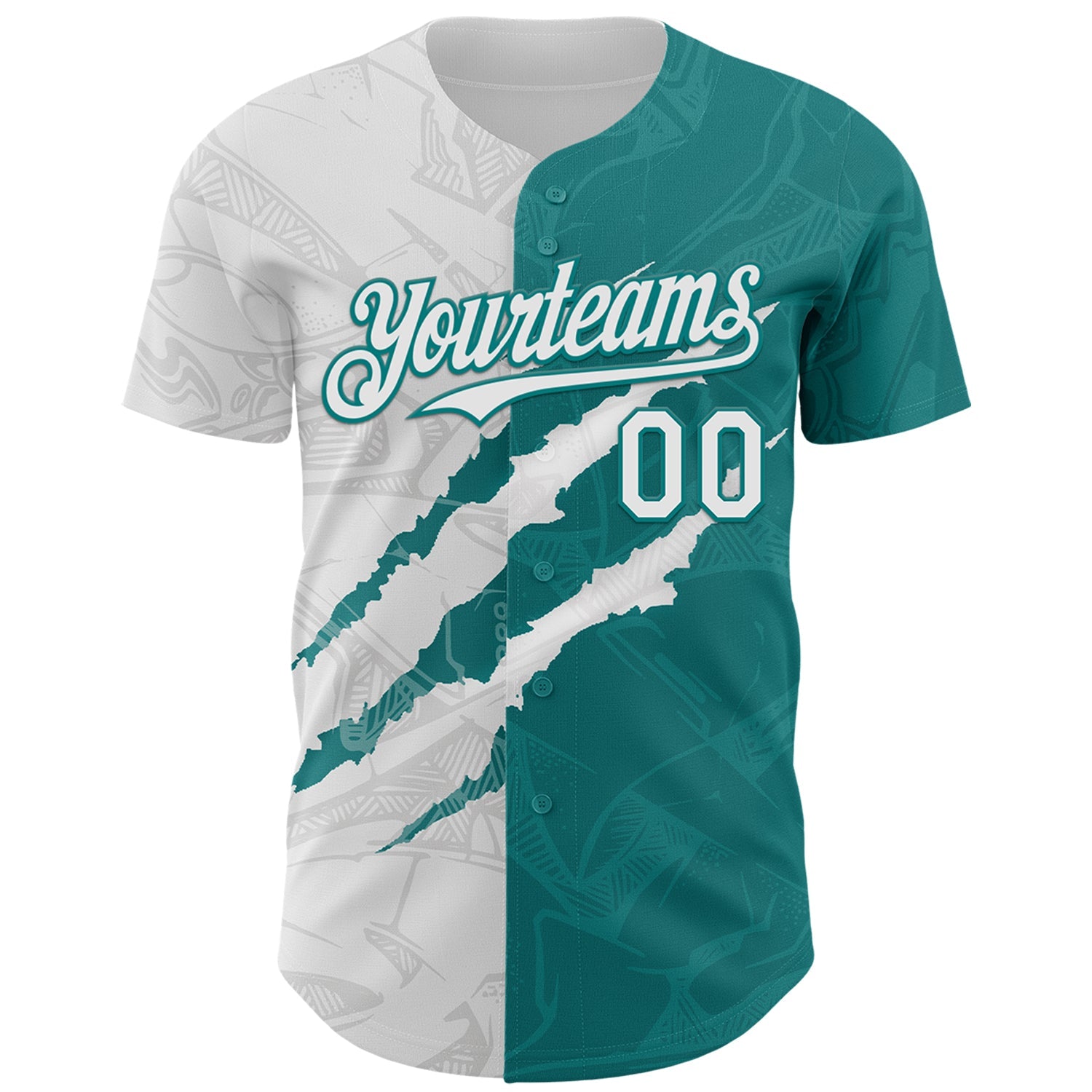 Custom Graffiti Pattern White-Teal 3D Scratch Authentic Baseball Jersey view 2