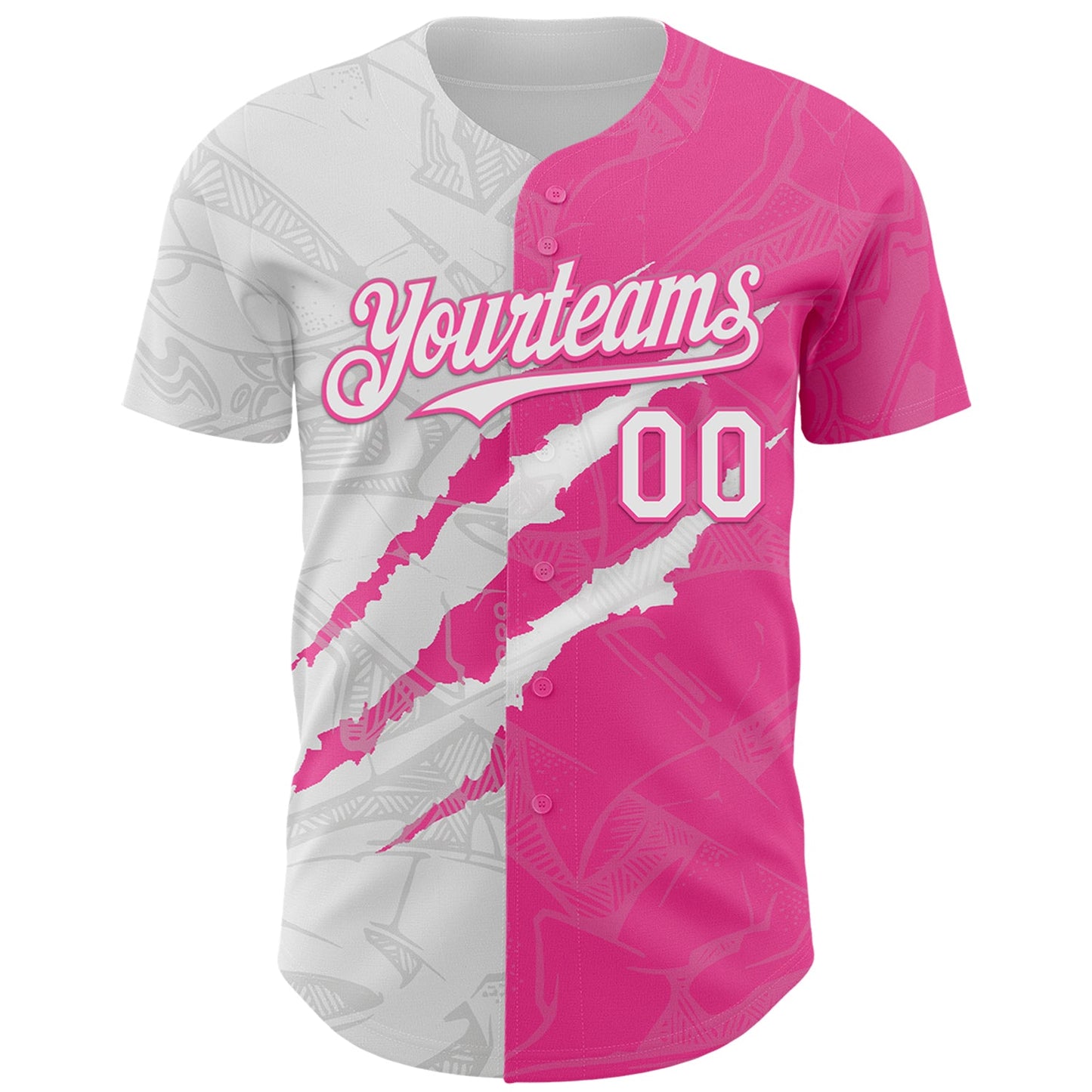 Custom Graffiti Pattern White-Pink 3D Scratch Authentic Baseball Jersey view 2