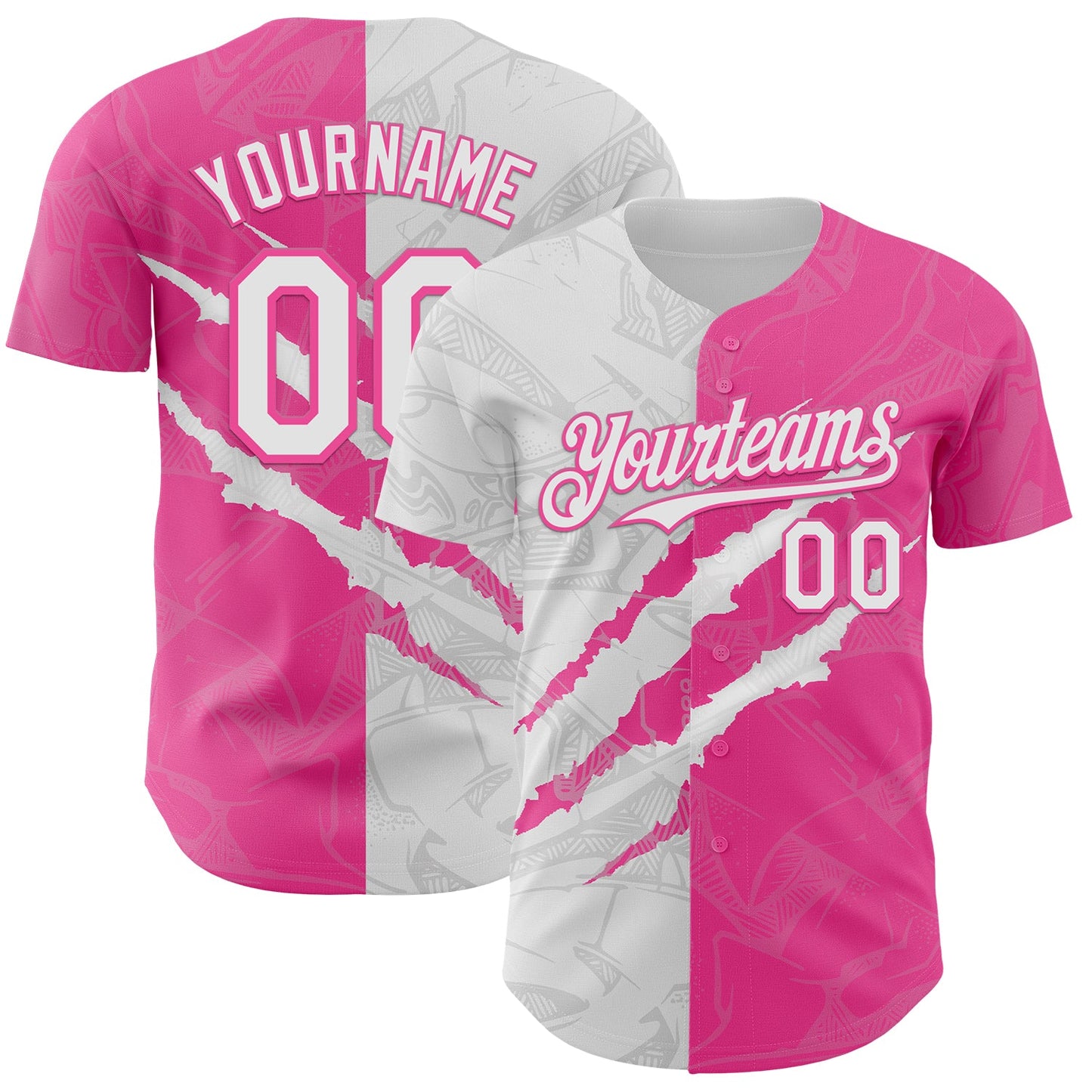 Custom Graffiti Pattern White-Pink 3D Scratch Authentic Baseball Jersey - Main View