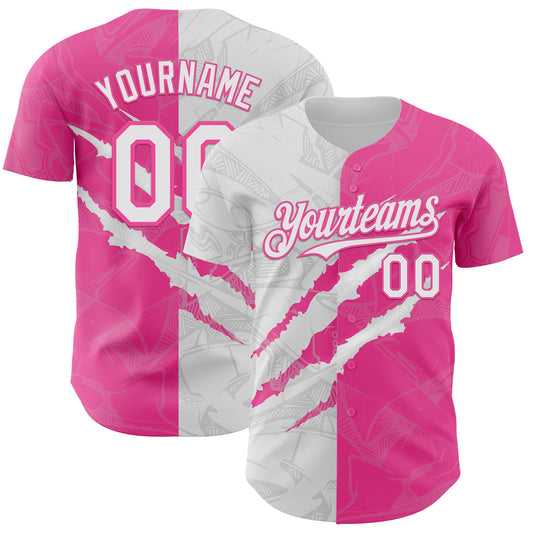 Custom Graffiti Pattern White-Pink 3D Scratch Authentic Baseball Jersey - Main View
