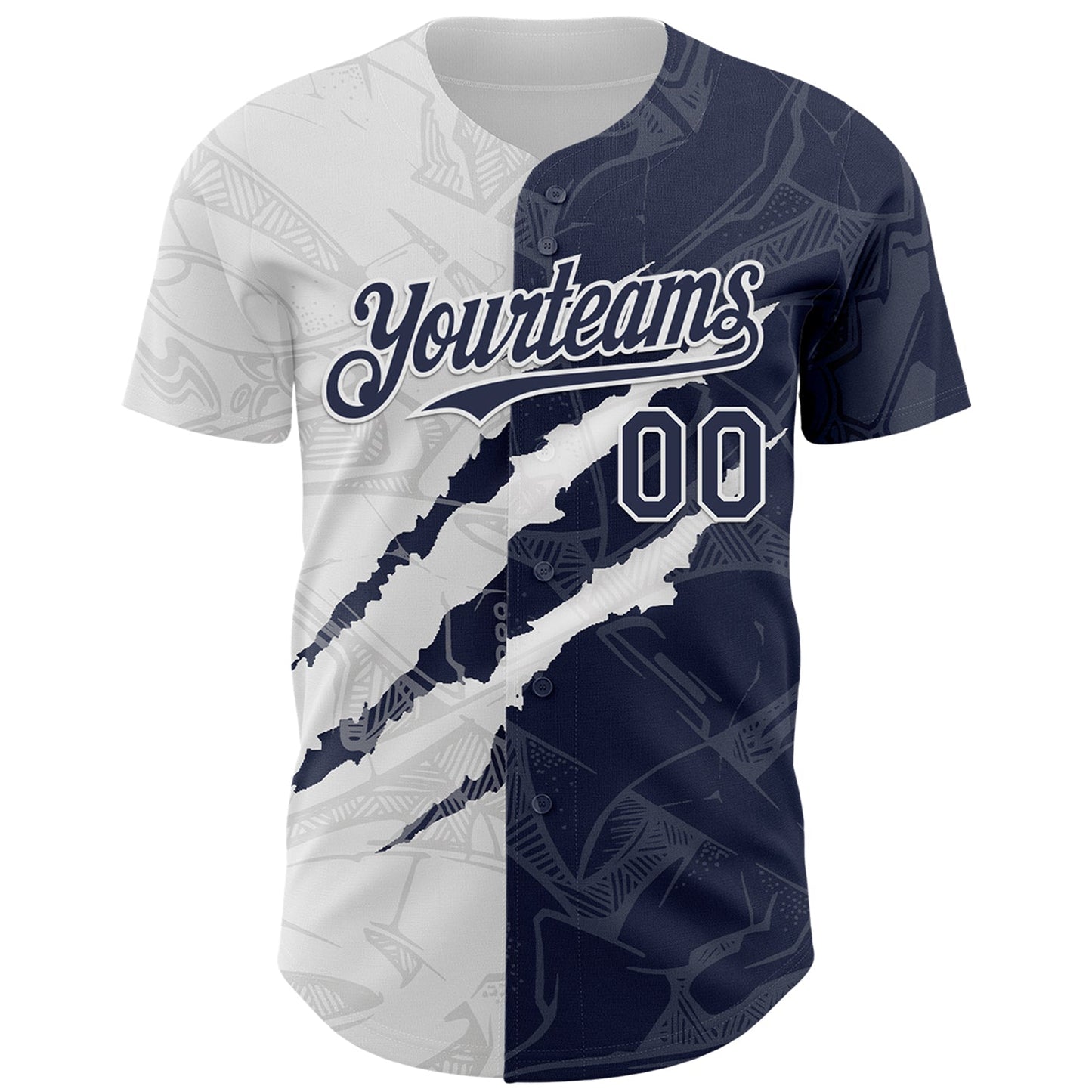 Custom Graffiti Pattern Navy-White 3D Scratch Authentic Baseball Jersey view 2