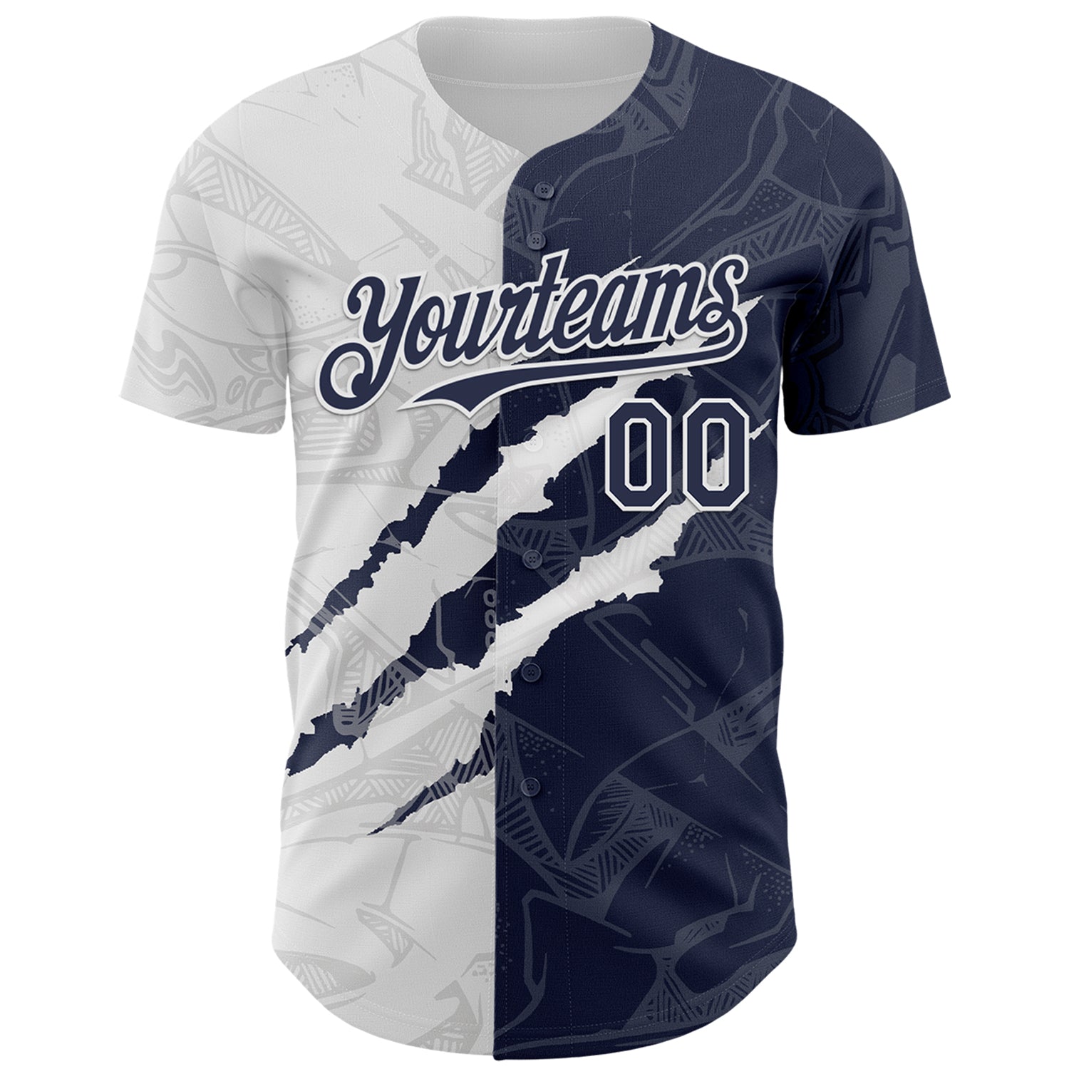 Custom Graffiti Pattern Navy-White 3D Scratch Authentic Baseball Jersey view 2