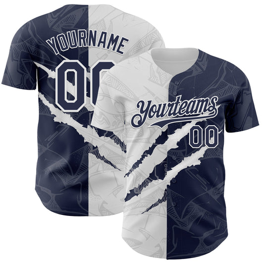 Custom Graffiti Pattern Navy-White 3D Scratch Authentic Baseball Jersey - Main View