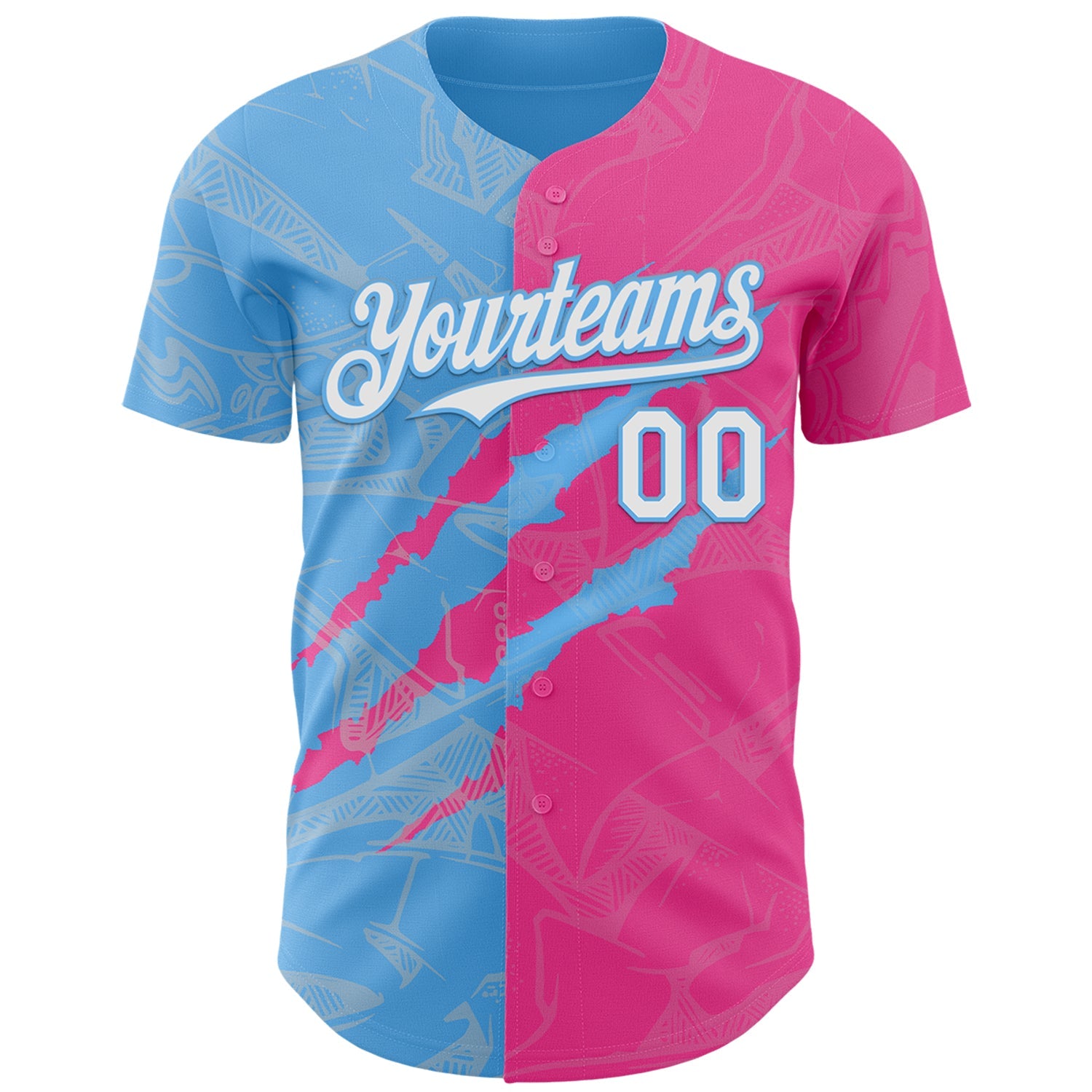 Custom Graffiti Pattern White Pink-Sky Blue 3D Scratch Authentic Baseball Jersey view 2