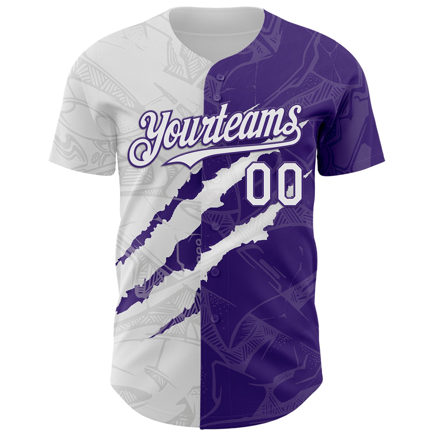 Custom Graffiti Pattern White-Purple 3D Scratch Authentic Baseball Jersey view 2