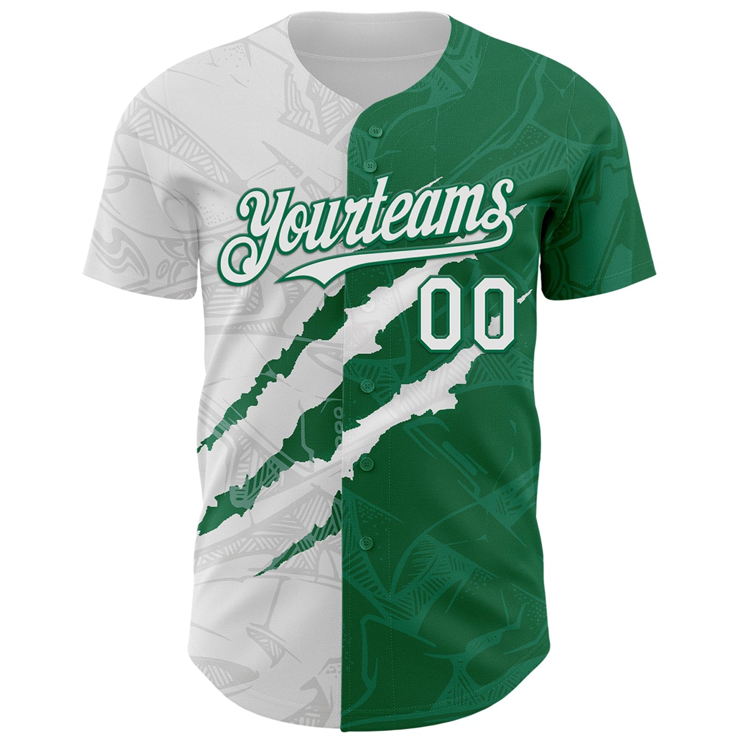 Custom Graffiti Pattern White-Kelly Green 3D Scratch Authentic Baseball Jersey view 2