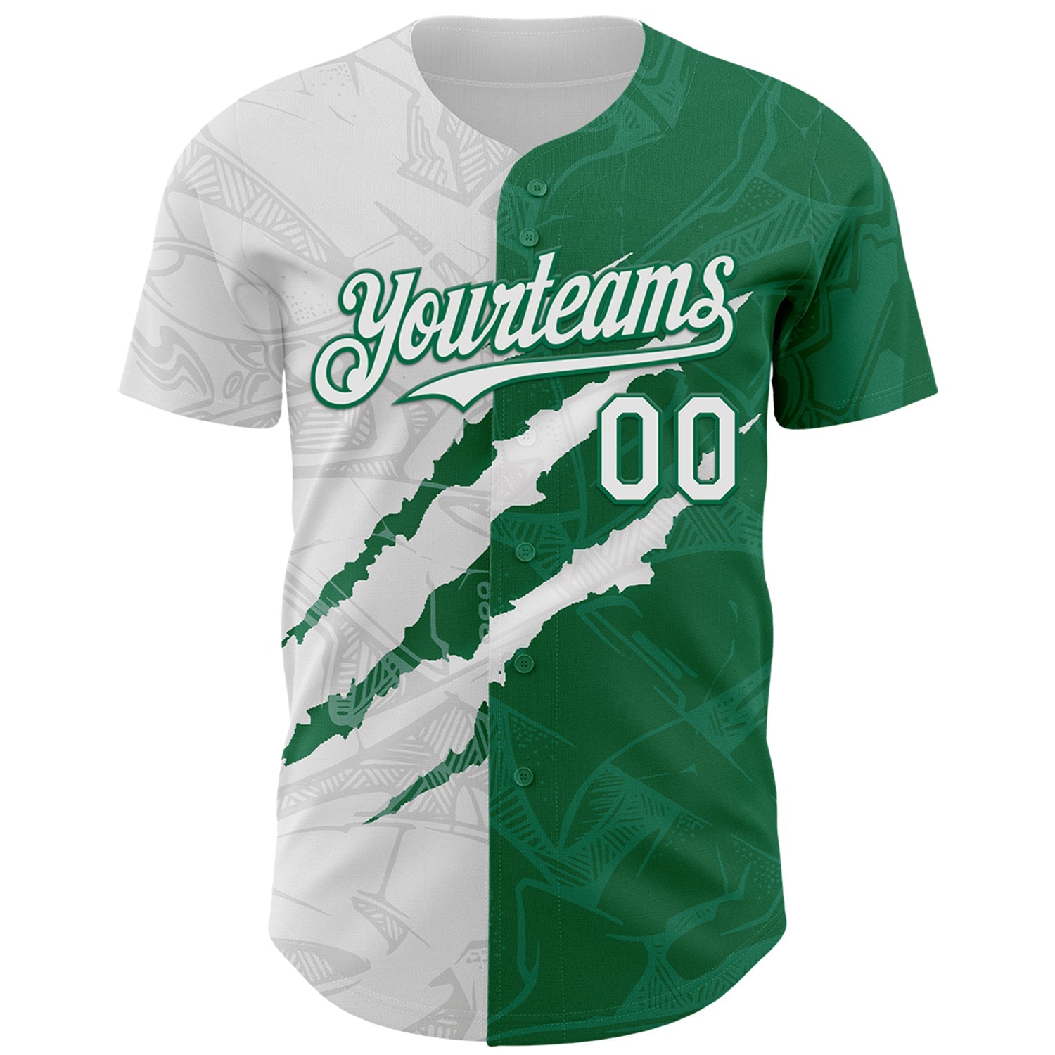 Custom Graffiti Pattern White-Kelly Green 3D Scratch Authentic Baseball Jersey view 2