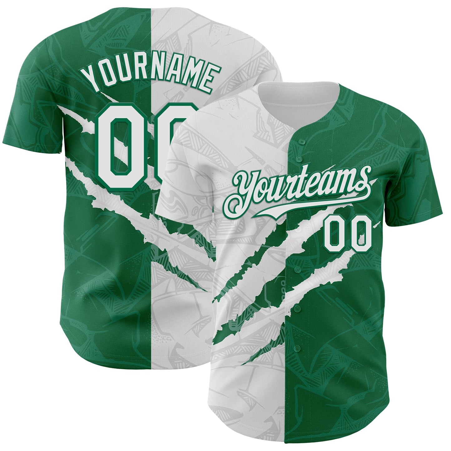 Custom Graffiti Pattern White-Kelly Green 3D Scratch Authentic Baseball Jersey - Main View