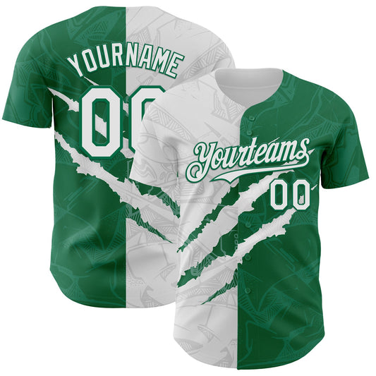 Custom Graffiti Pattern White-Kelly Green 3D Scratch Authentic Baseball Jersey - Main View