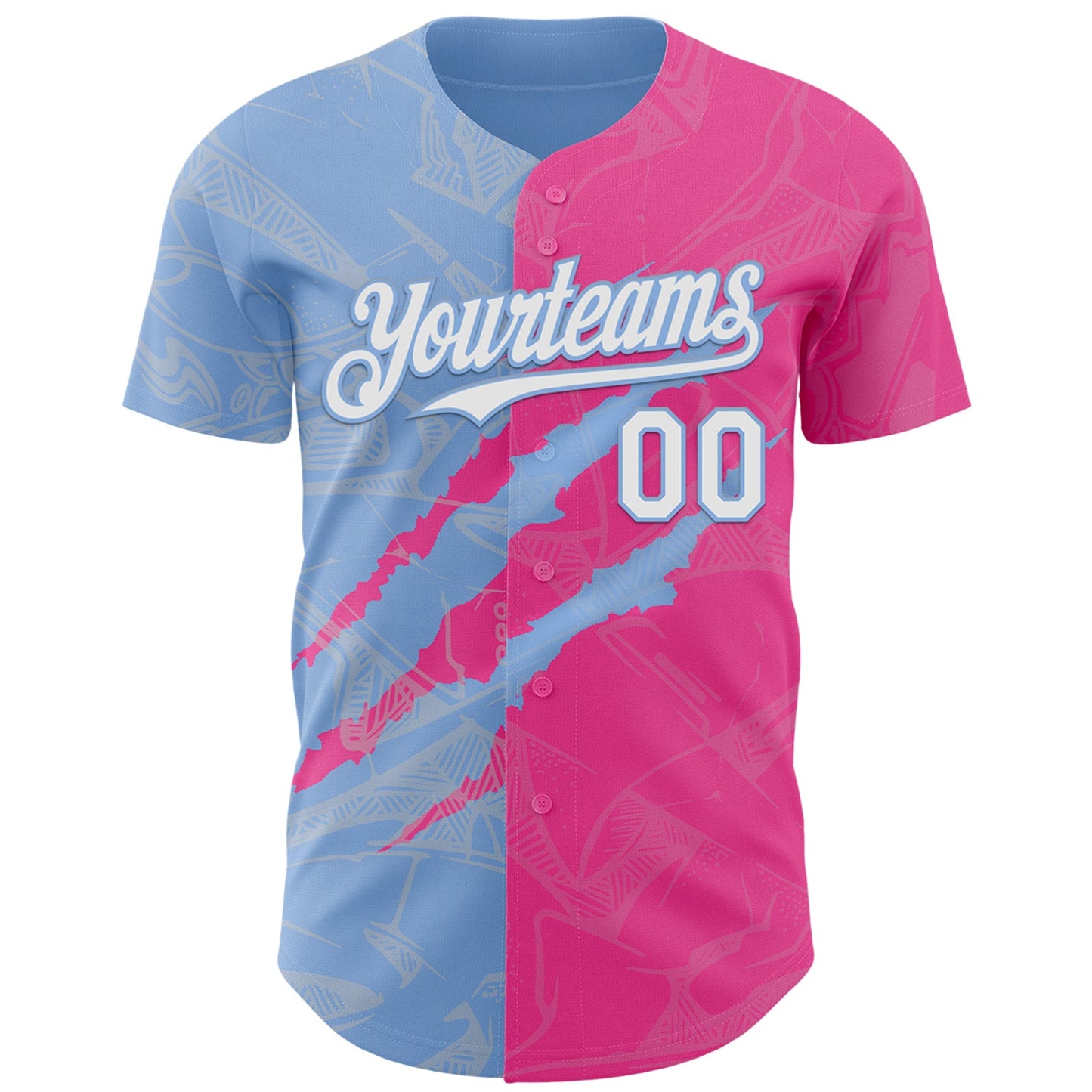 Custom Graffiti Pattern White Pink-Light Blue 3D Scratch Authentic Baseball Jersey view 2