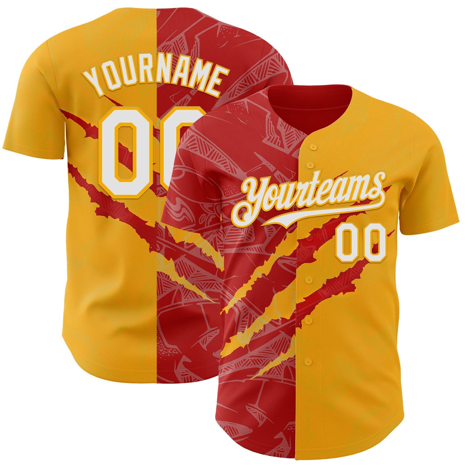 Custom Graffiti Pattern White Gold-Red 3D Scratch Authentic Baseball Jersey - Main View