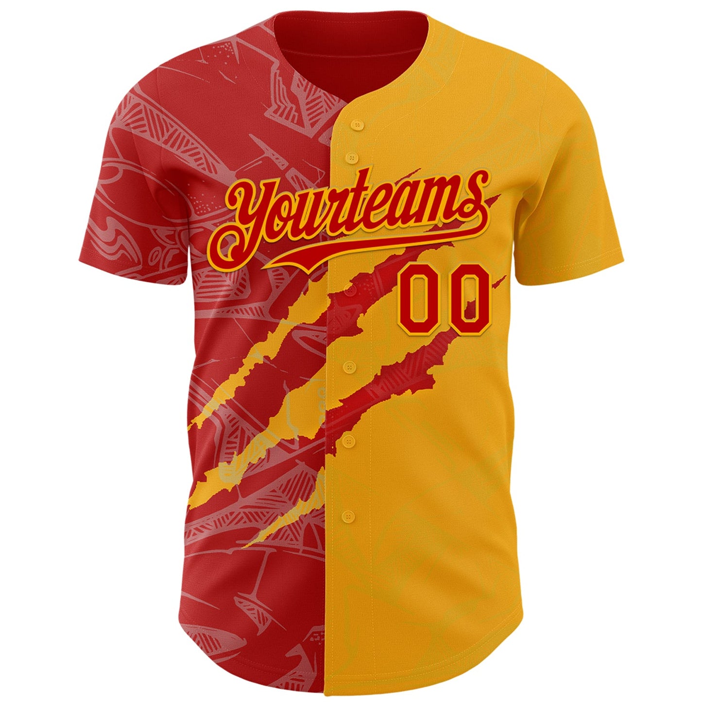 Custom Graffiti Pattern Red-Gold 3D Scratch Authentic Baseball Jersey view 2