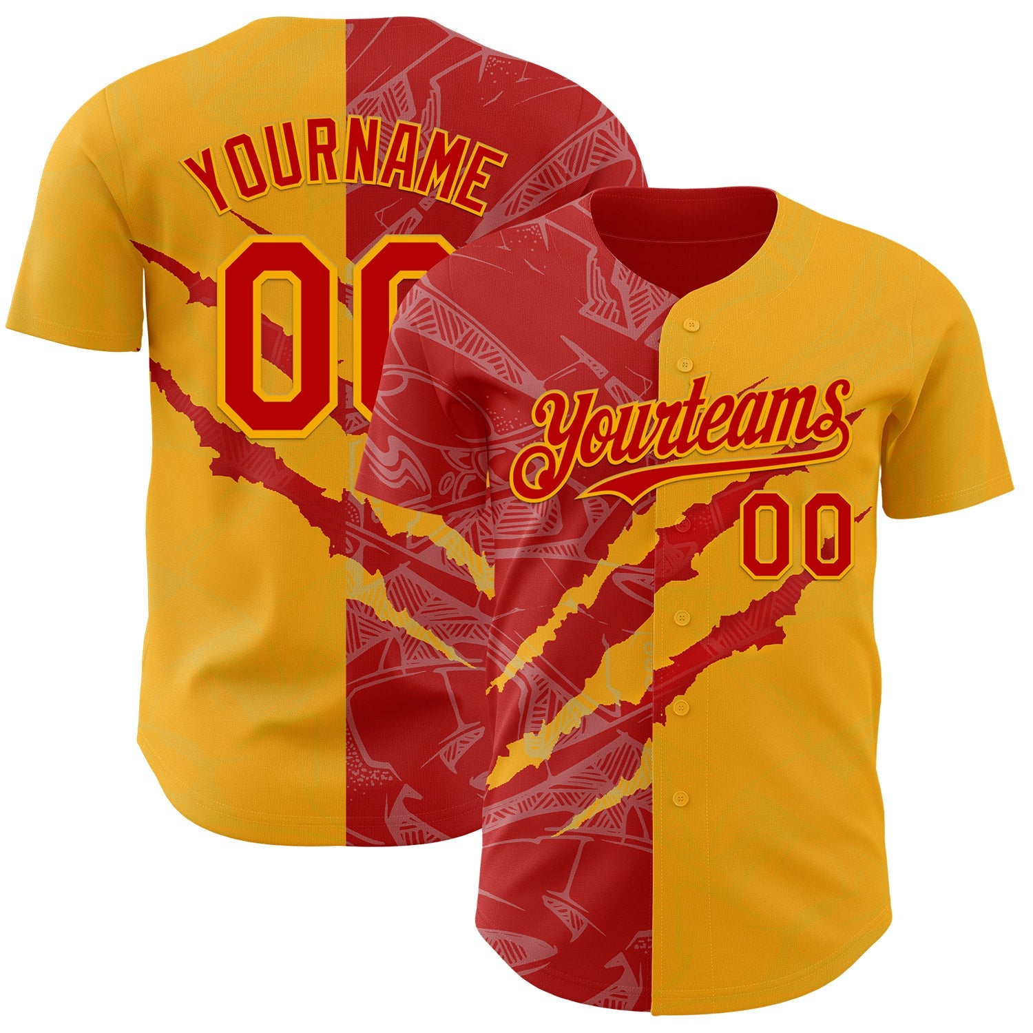 Custom Graffiti Pattern Red-Gold 3D Scratch Authentic Baseball Jersey - Main View