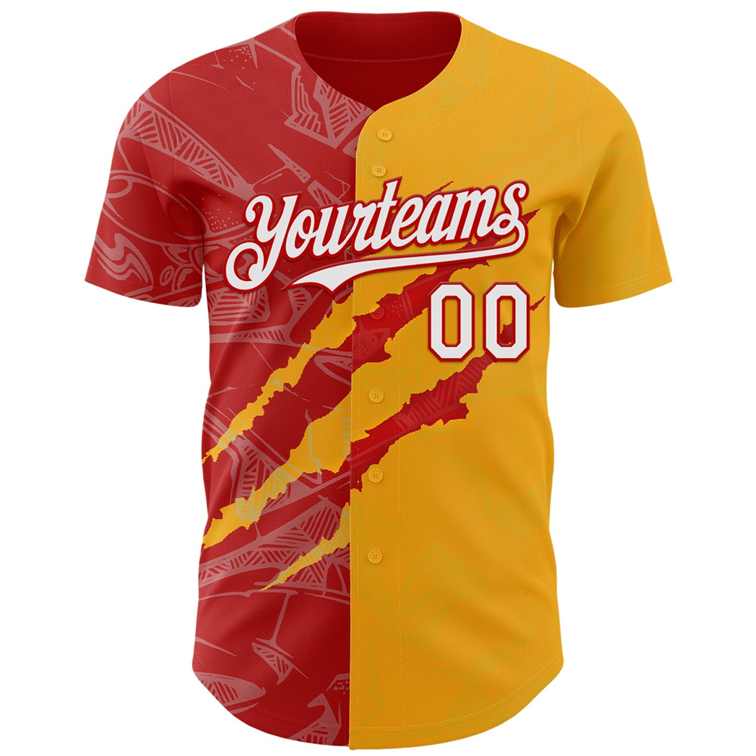 Custom Graffiti Pattern White Gold-Red 3D Scratch Authentic Baseball Jersey view 2