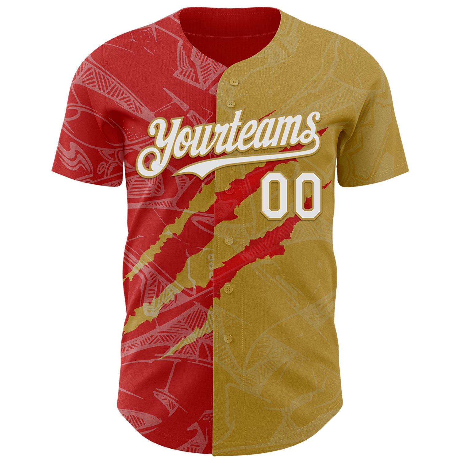Custom Graffiti Pattern White Old Gold-Red 3D Scratch Authentic Baseball Jersey view 2