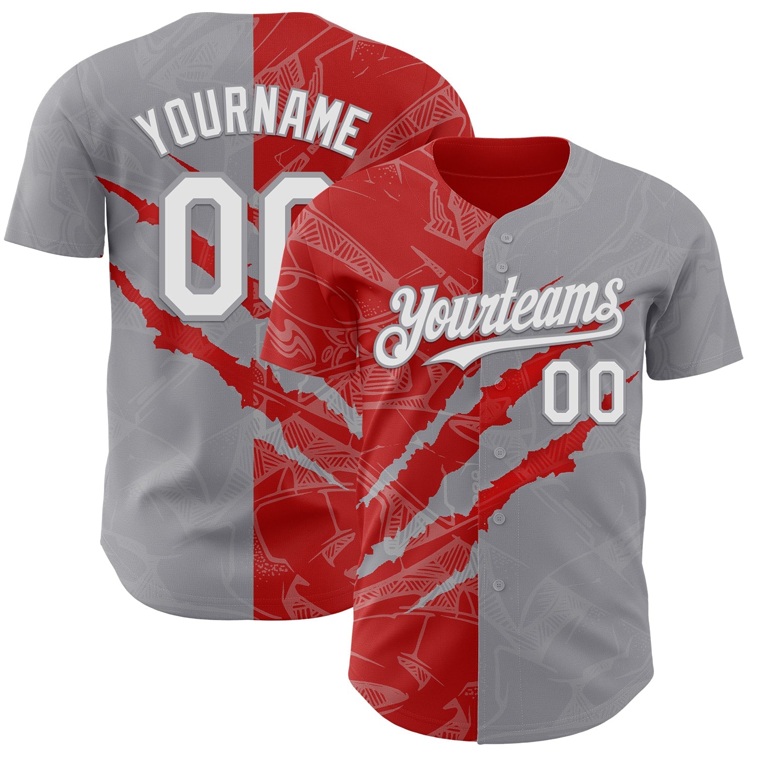 Custom Graffiti Pattern White Gray-Red 3D Scratch Authentic Baseball Jersey - Main View