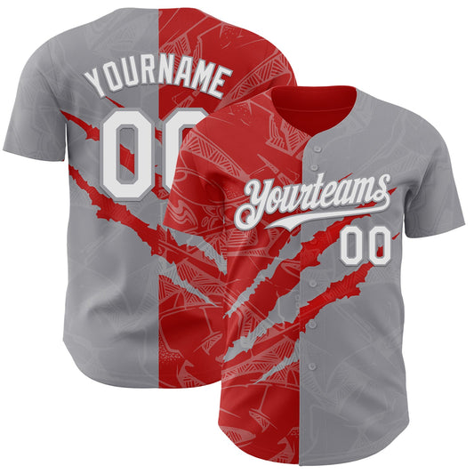 Custom Graffiti Pattern White Gray-Red 3D Scratch Authentic Baseball Jersey - Main View