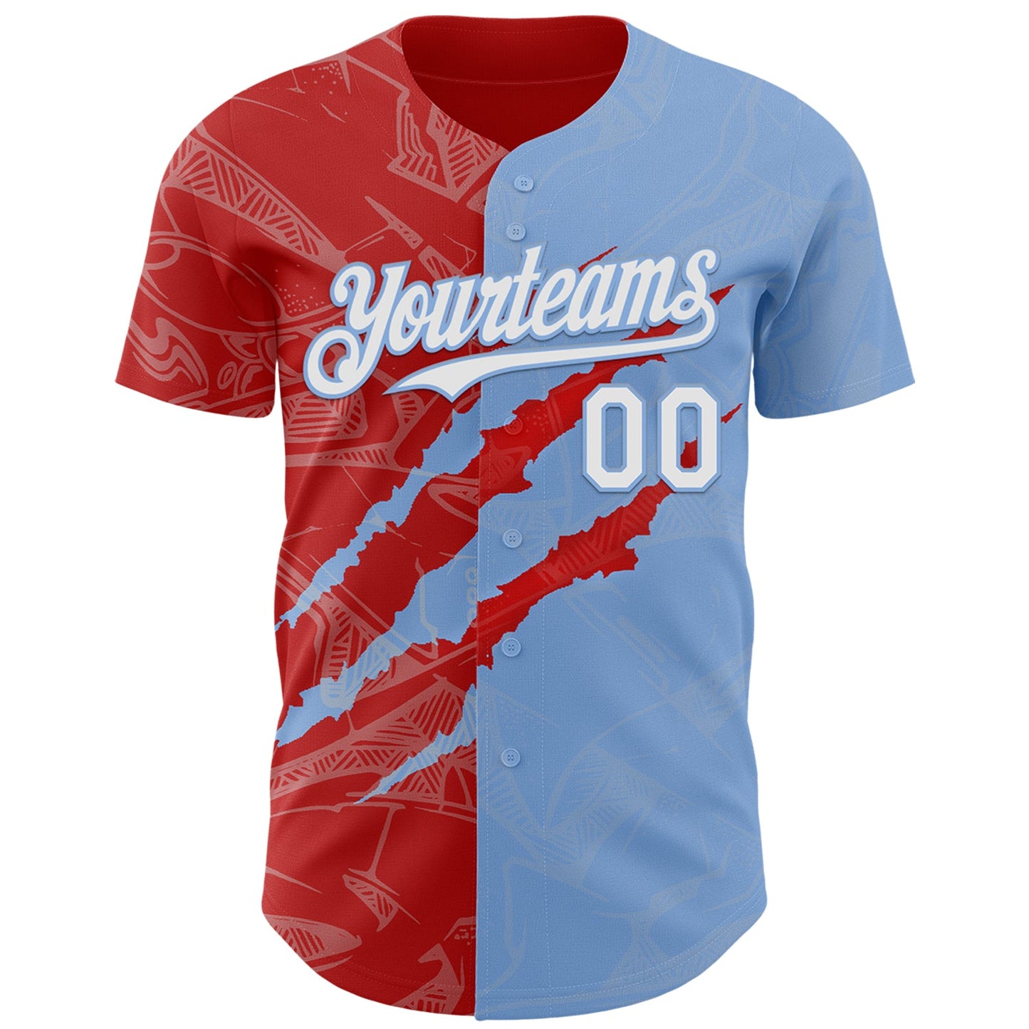 Custom Graffiti Pattern White Light Blue-Red 3D Scratch Authentic Baseball Jersey view 2