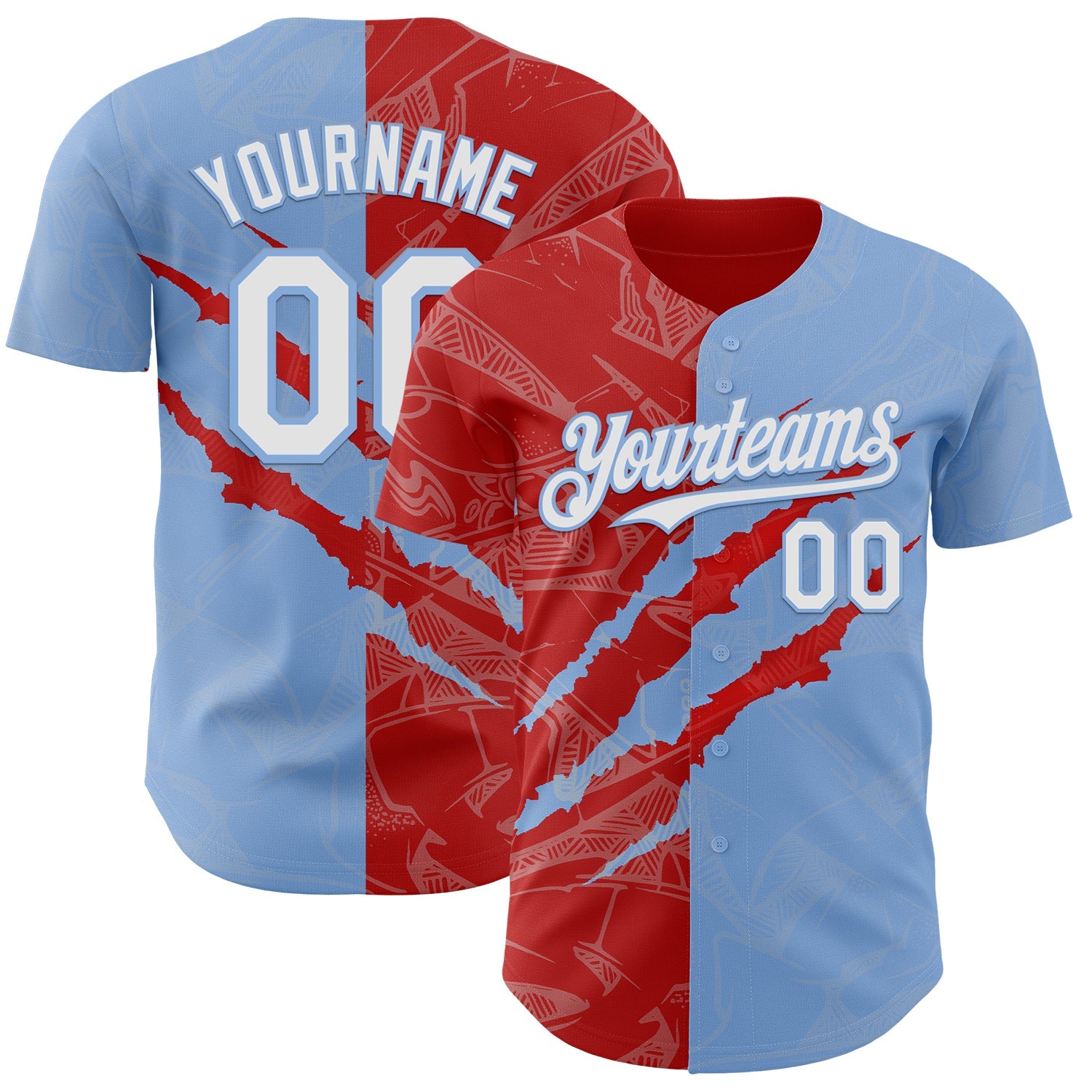 Custom Graffiti Pattern White Light Blue-Red 3D Scratch Authentic Baseball Jersey - Main View