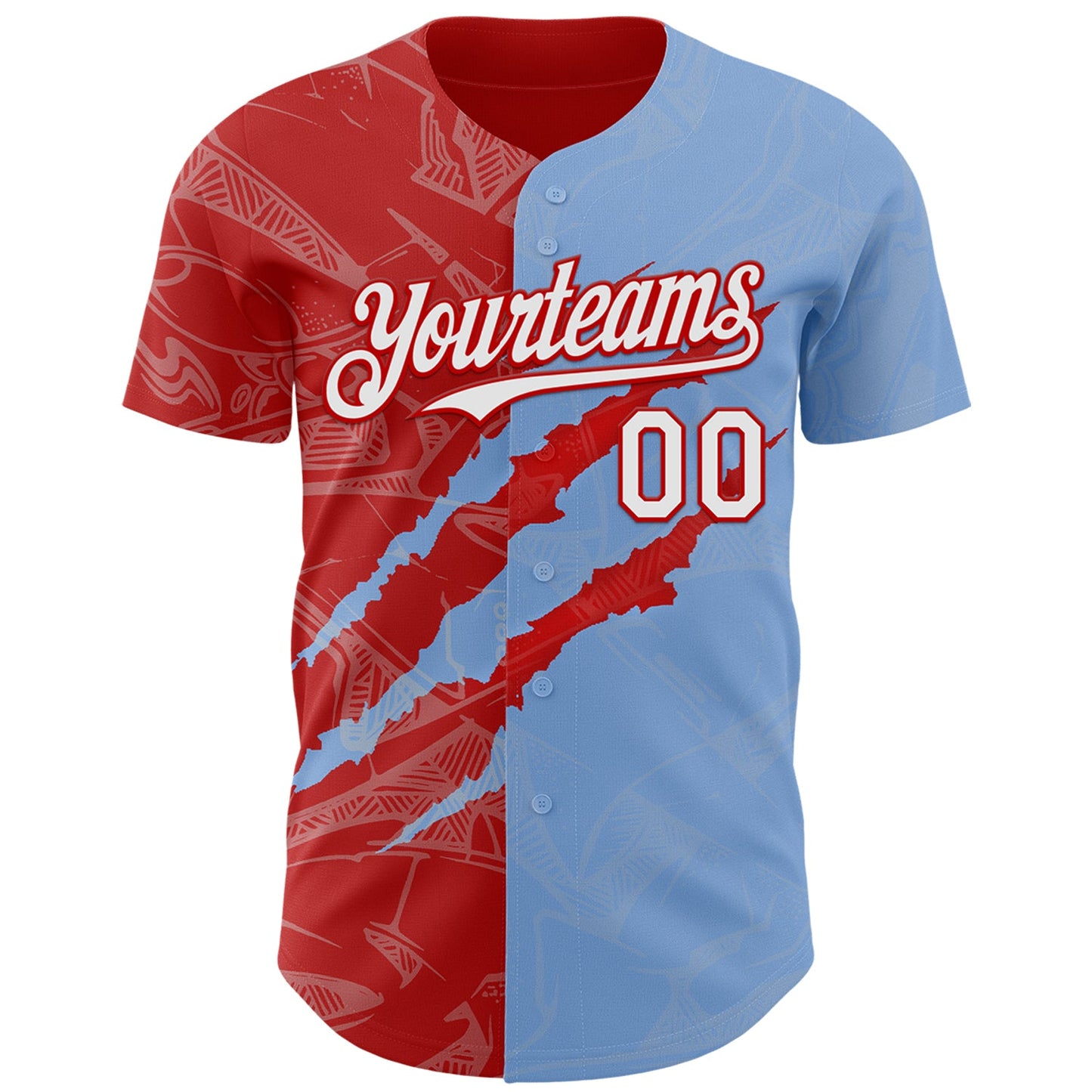 Custom Graffiti Pattern White Light Blue-Red 3D Scratch Authentic Baseball Jersey view 2
