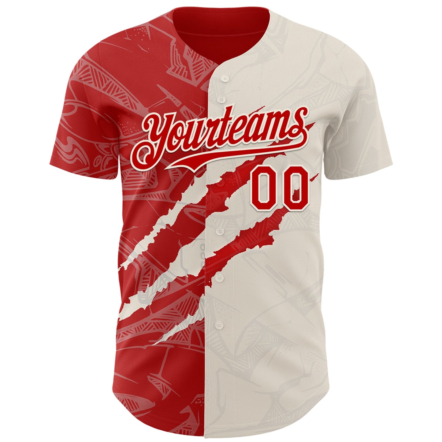 Custom Graffiti Pattern Red-Cream 3D Scratch Authentic Baseball Jersey view 2