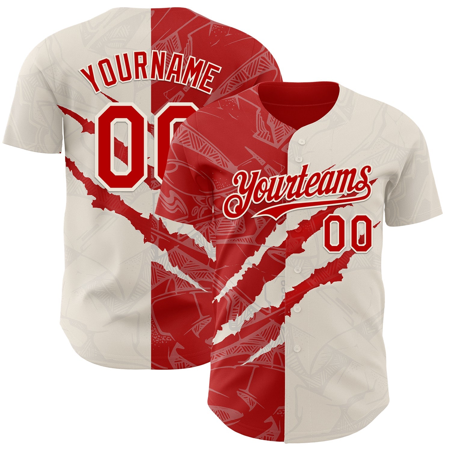 Custom Graffiti Pattern Red-Cream 3D Scratch Authentic Baseball Jersey - Main View