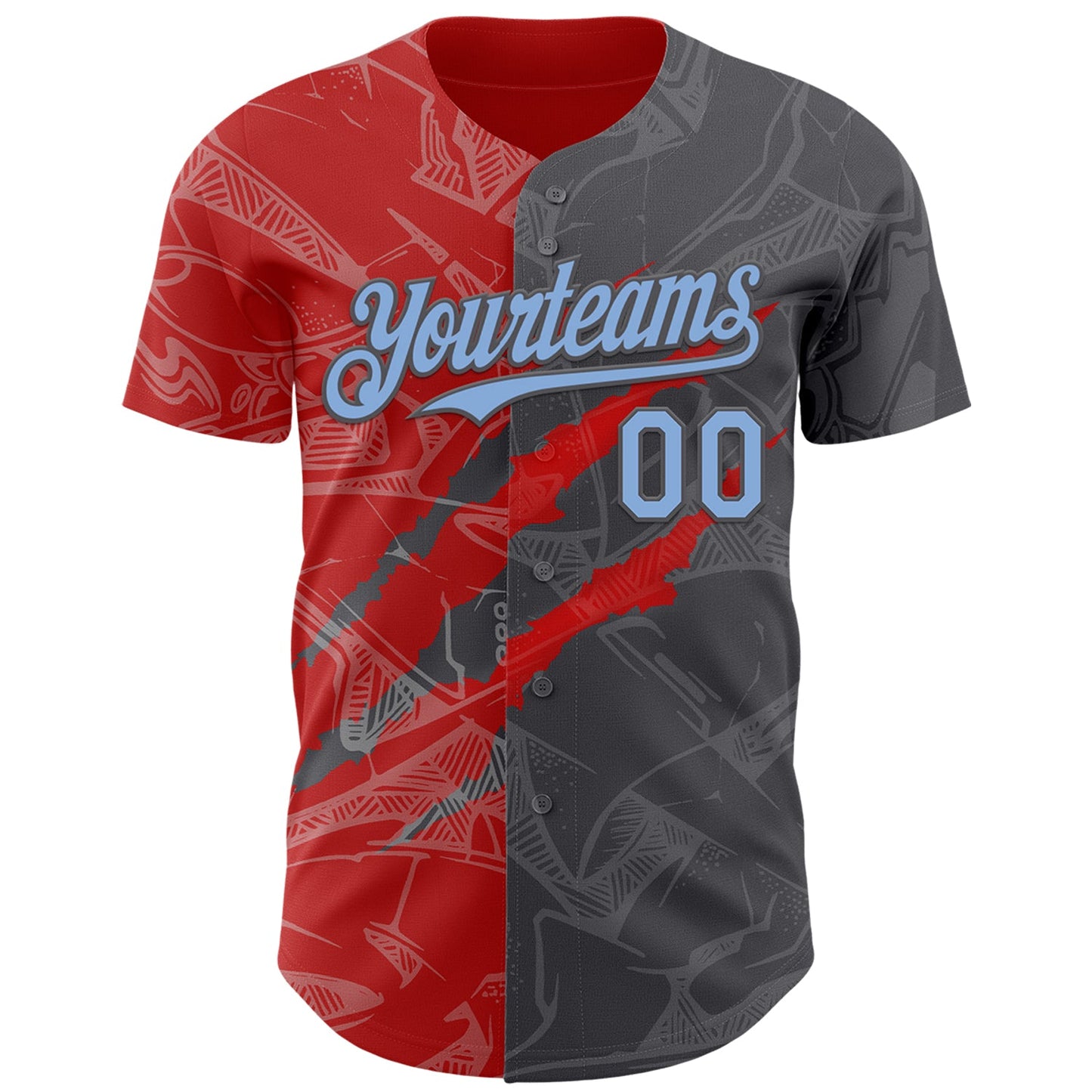 Custom Graffiti Pattern Light Blue Steel Gray-Red 3D Scratch Authentic Baseball Jersey view 2
