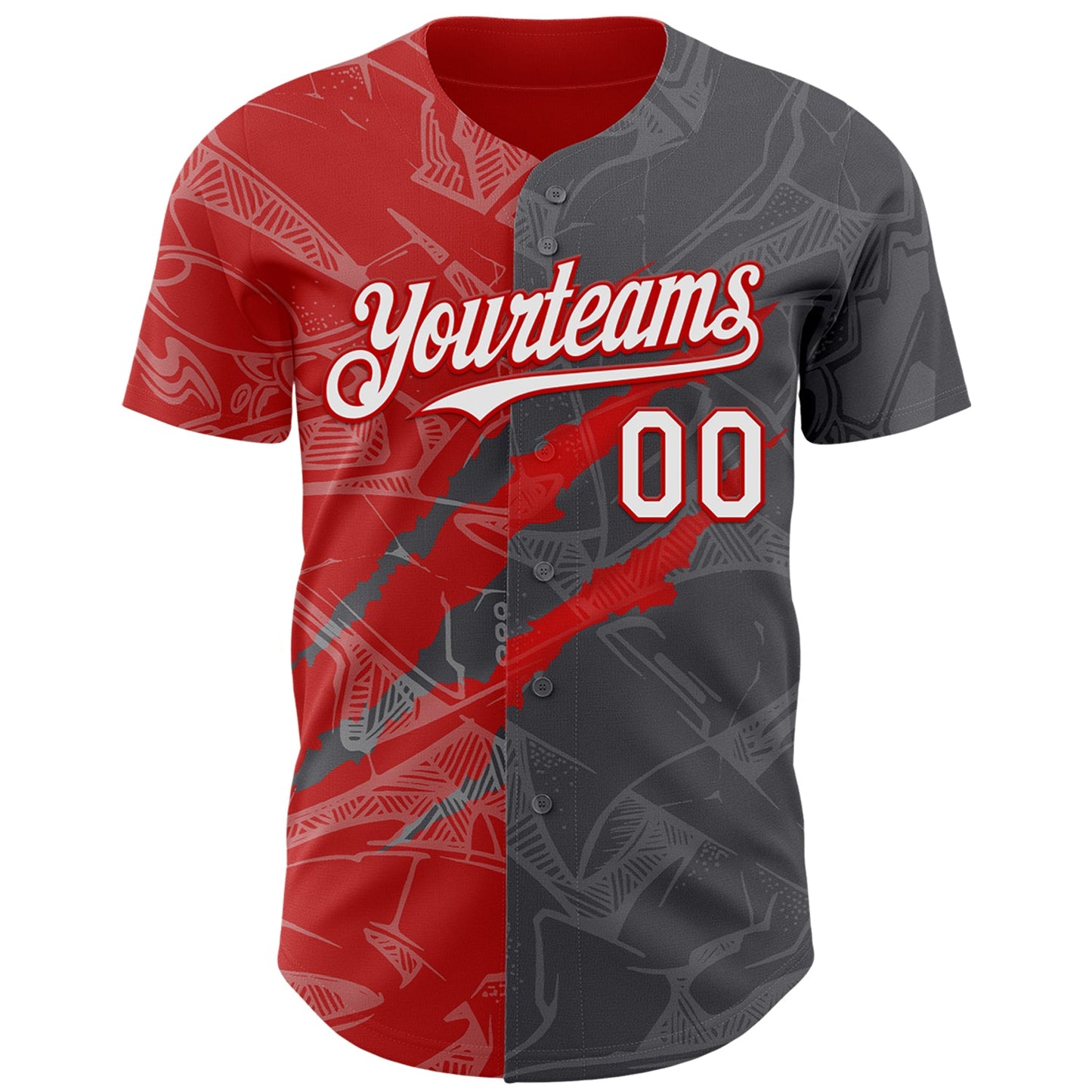 Custom Graffiti Pattern White Steel Gray-Red 3D Scratch Authentic Baseball Jersey view 2