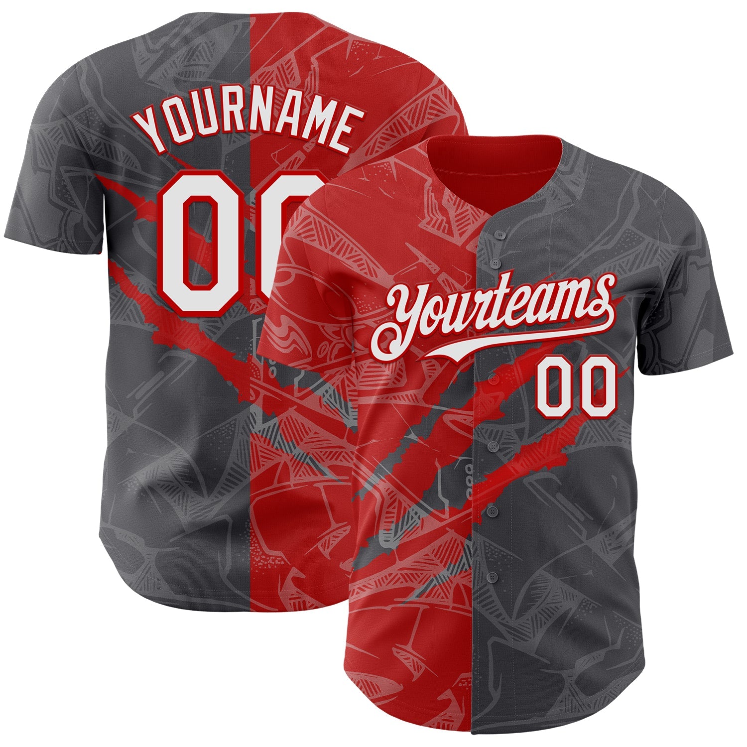 Custom Graffiti Pattern White Steel Gray-Red 3D Scratch Authentic Baseball Jersey - Main View