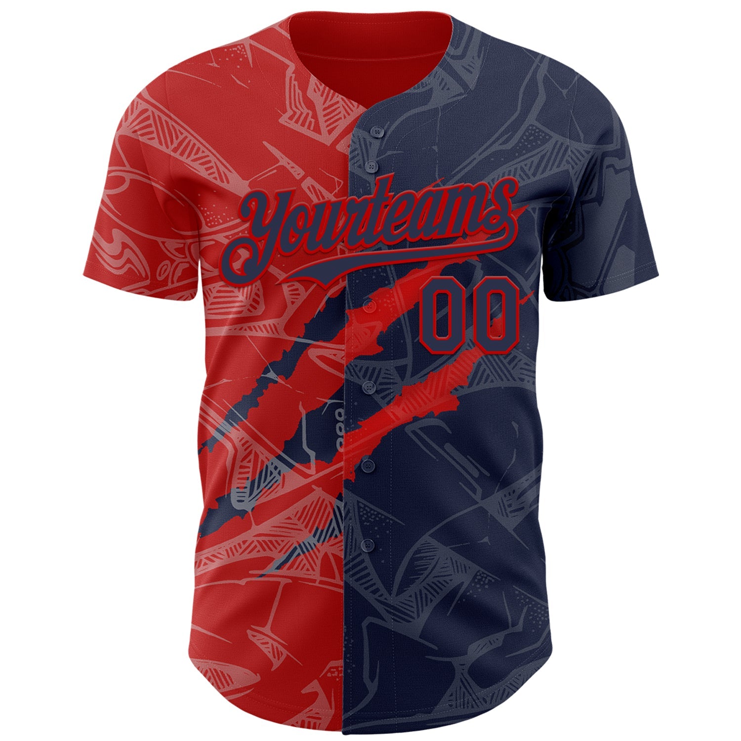 Custom Graffiti Pattern Navy-Red 3D Scratch Authentic Baseball Jersey view 2