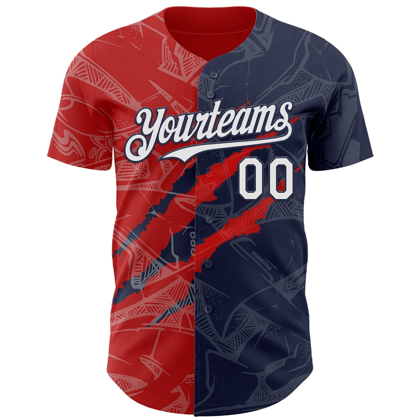 Custom Graffiti Pattern White Navy-Red 3D Scratch Authentic Baseball Jersey view 2