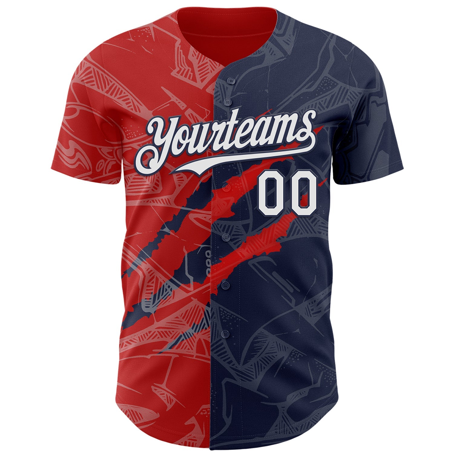 Custom Graffiti Pattern White Navy-Red 3D Scratch Authentic Baseball Jersey view 2