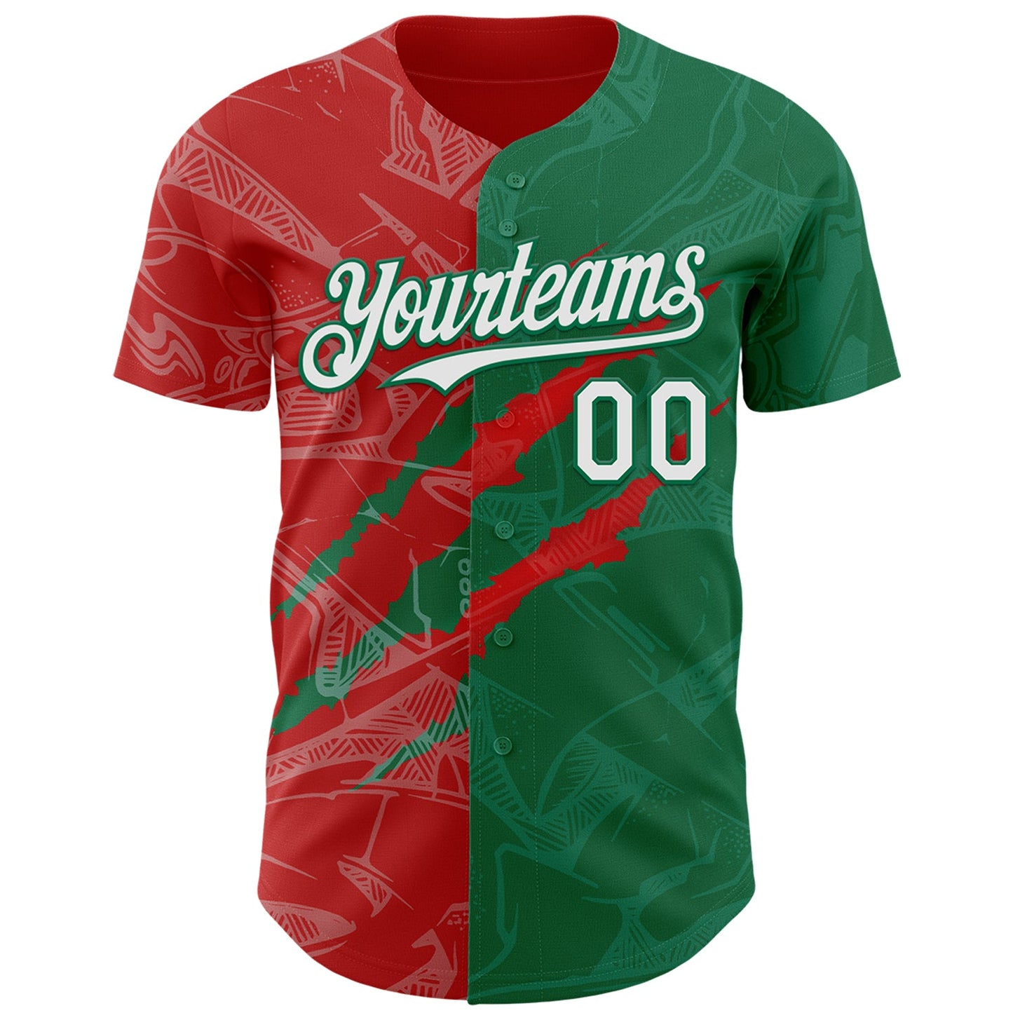 Custom Graffiti Pattern White Kelly Green-Red 3D Scratch Authentic Baseball Jersey view 2