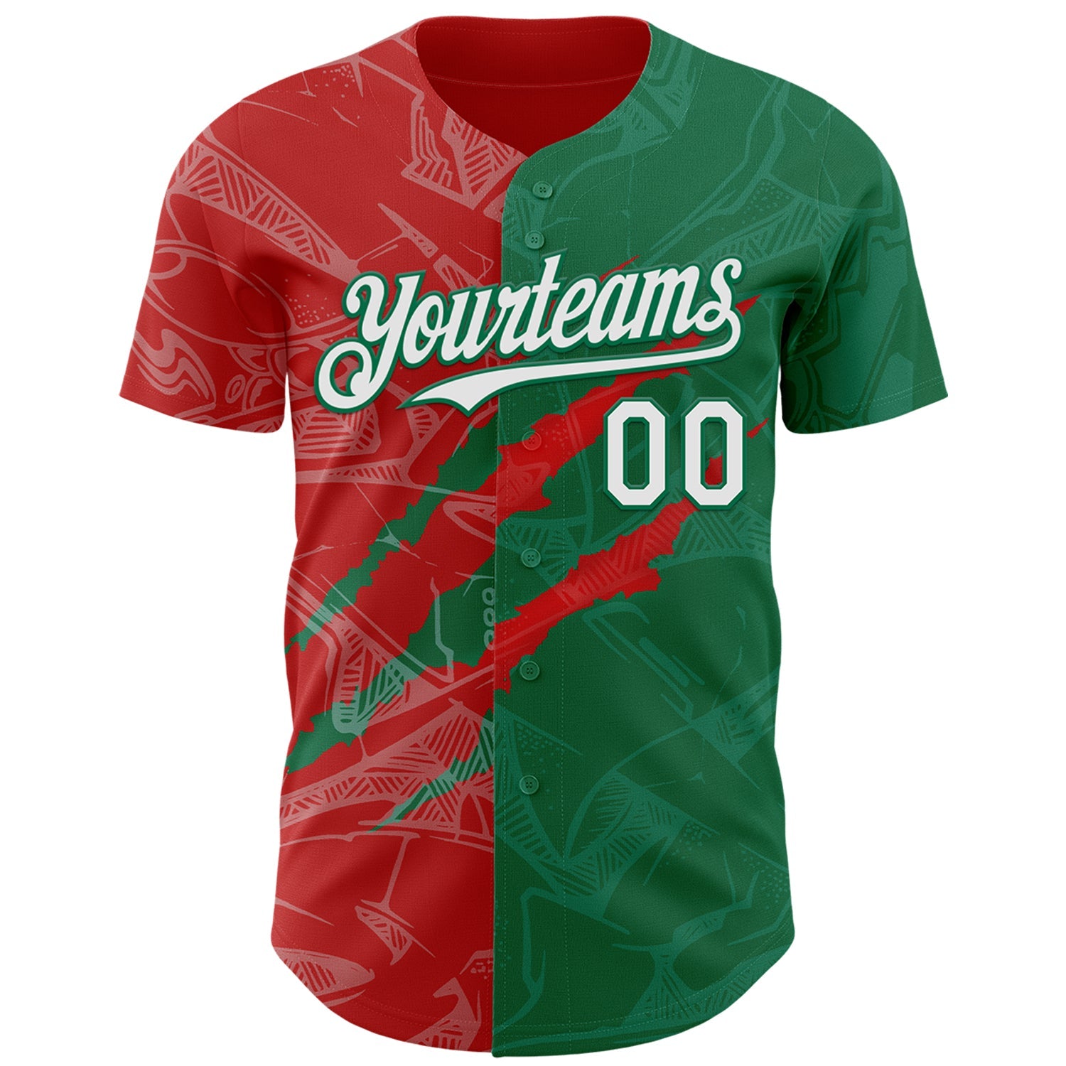 Custom Graffiti Pattern White Kelly Green-Red 3D Scratch Authentic Baseball Jersey view 2
