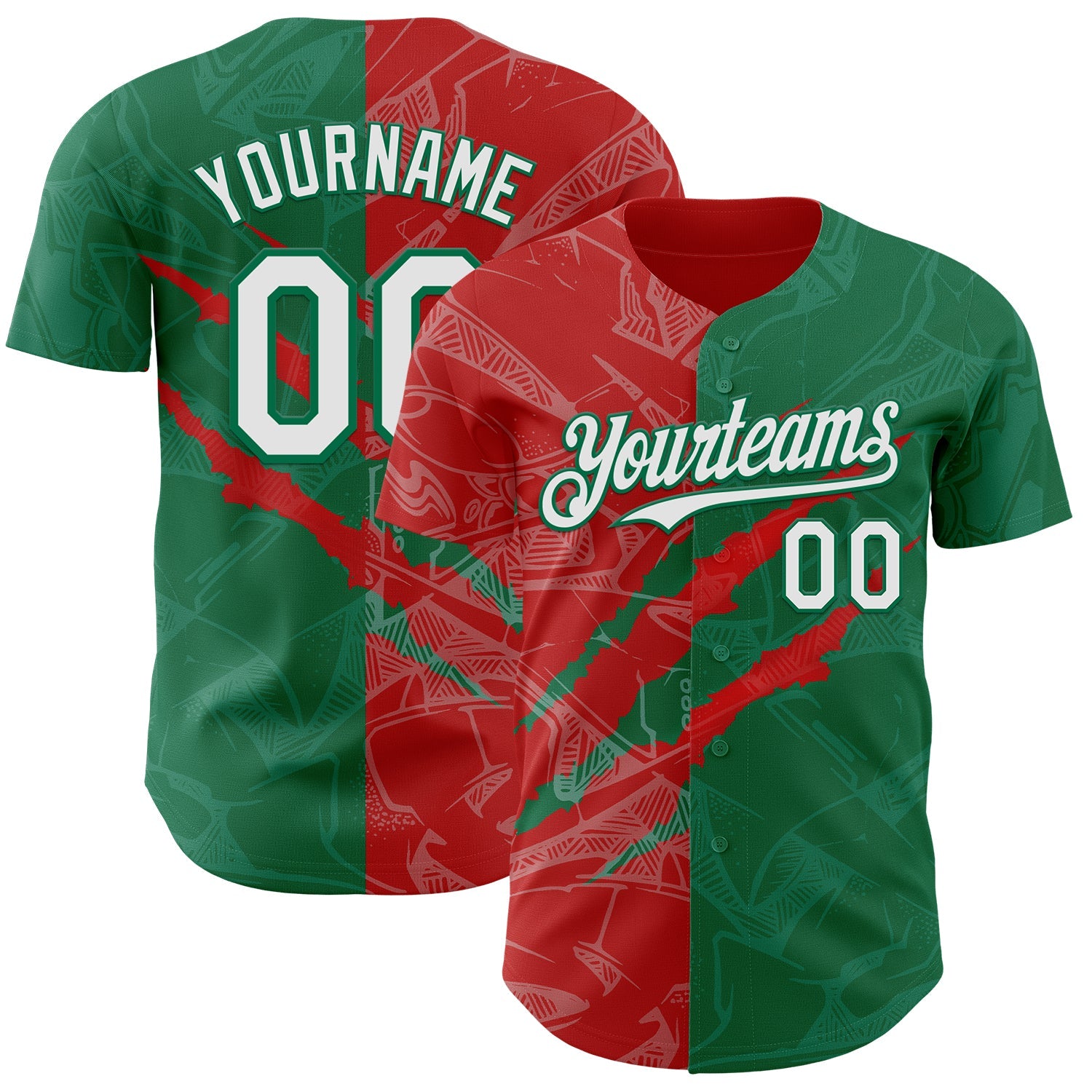 Custom Graffiti Pattern White Kelly Green-Red 3D Scratch Authentic Baseball Jersey - Main View